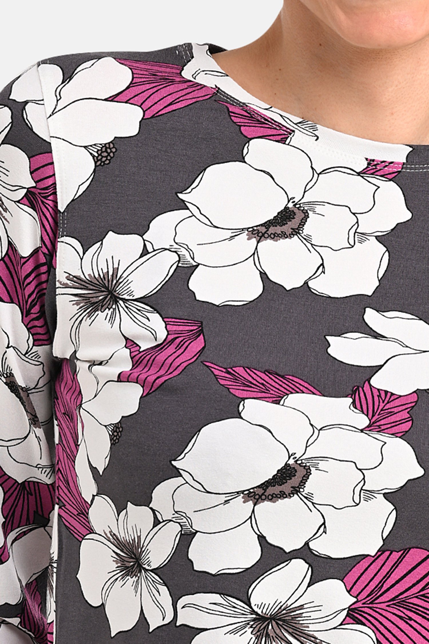 Donkergrijs T-shirt met bloemenprint van Bicalla voor Dames