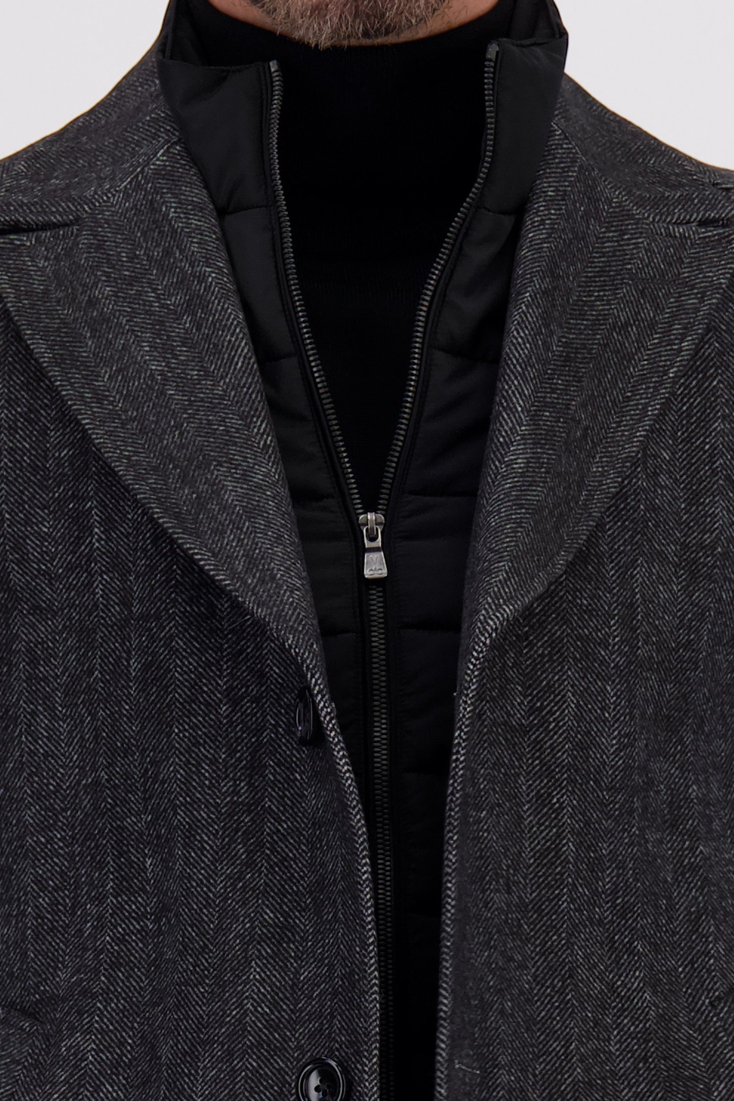 Detail van Donkergrijze mantel in tweed door Dansaert Black voor Heren
