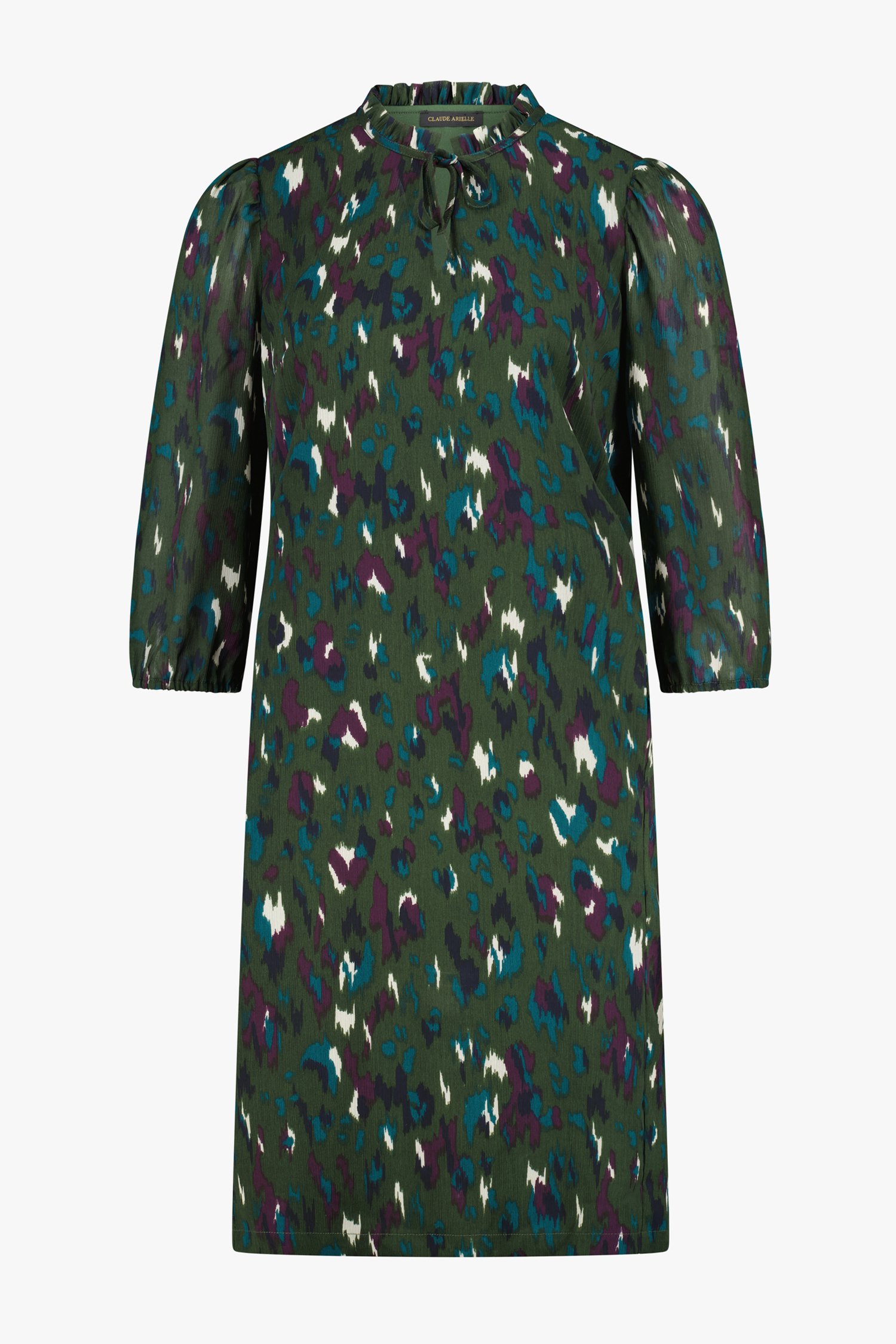Donkergroen kleed met paarse print van Claude Arielle voor Dames