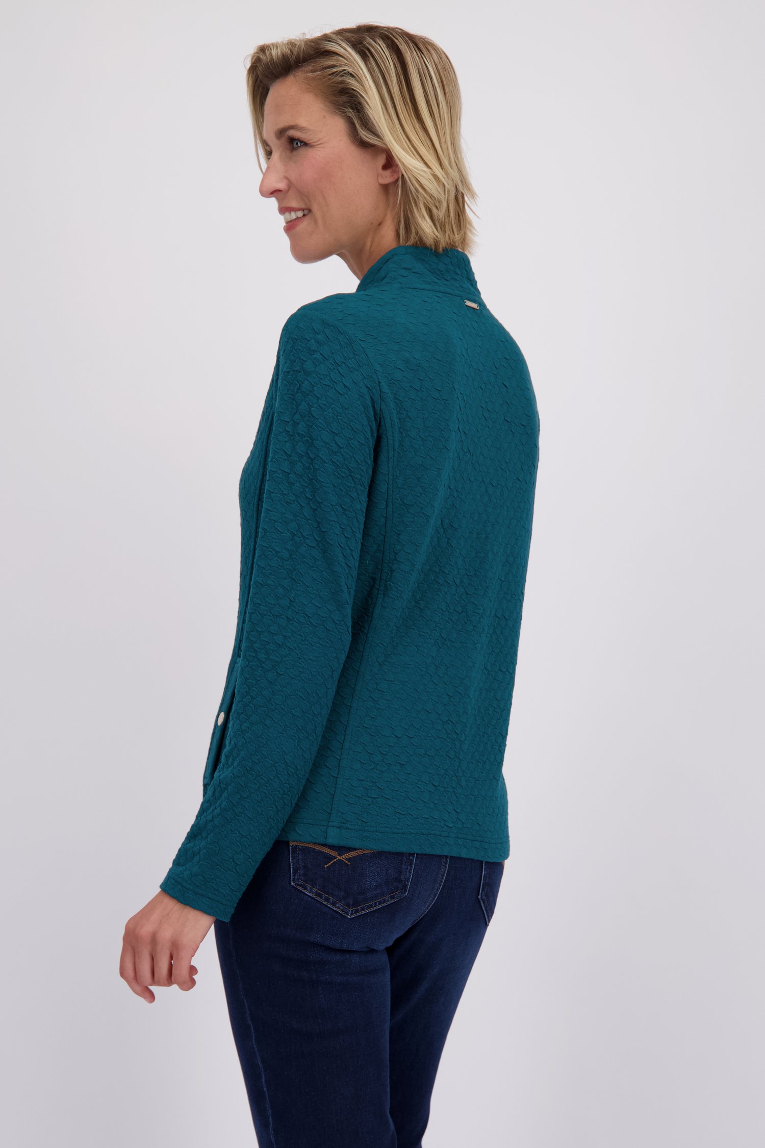 Achterkant van Donkergroene cardigan met rits door Claude Arielle voor Dames