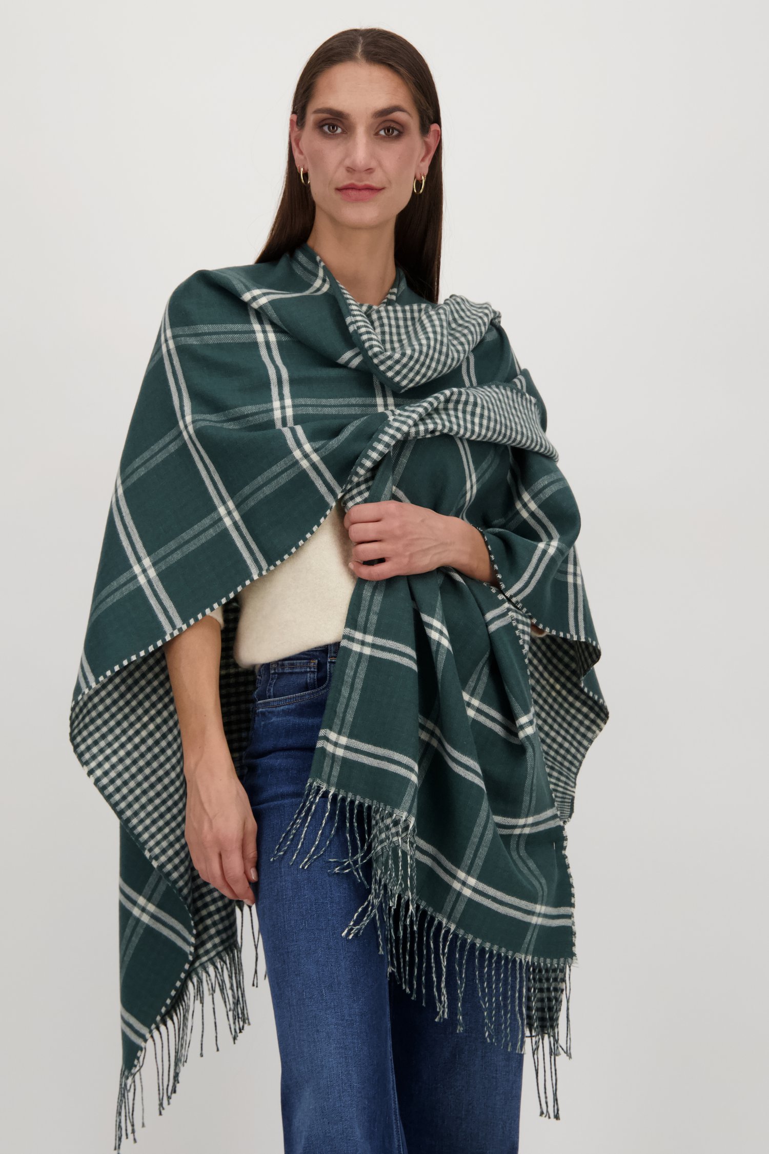 Donkergroene geruite cape van Opus voor Dames