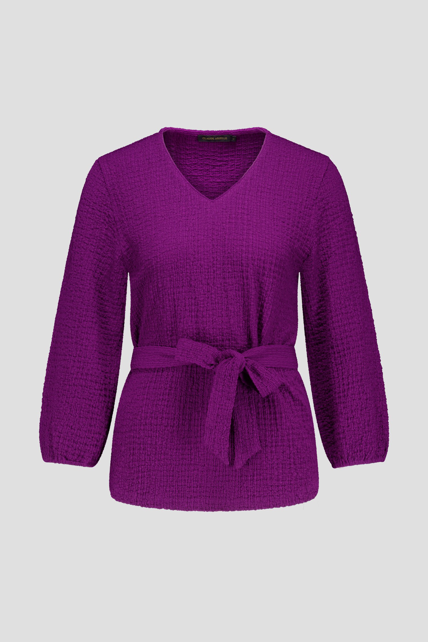 Donkerpaars T-shirt met gewafelde structuur van Claude Arielle voor Dames