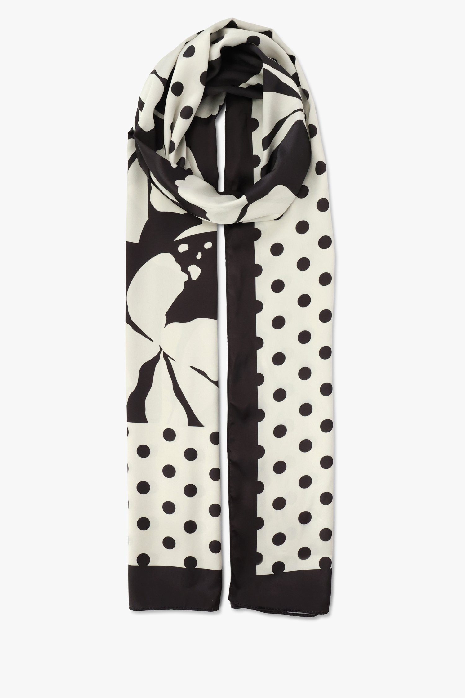 Echarpe écru-noir à fleurs et pois de D'Auvry pour Femmes