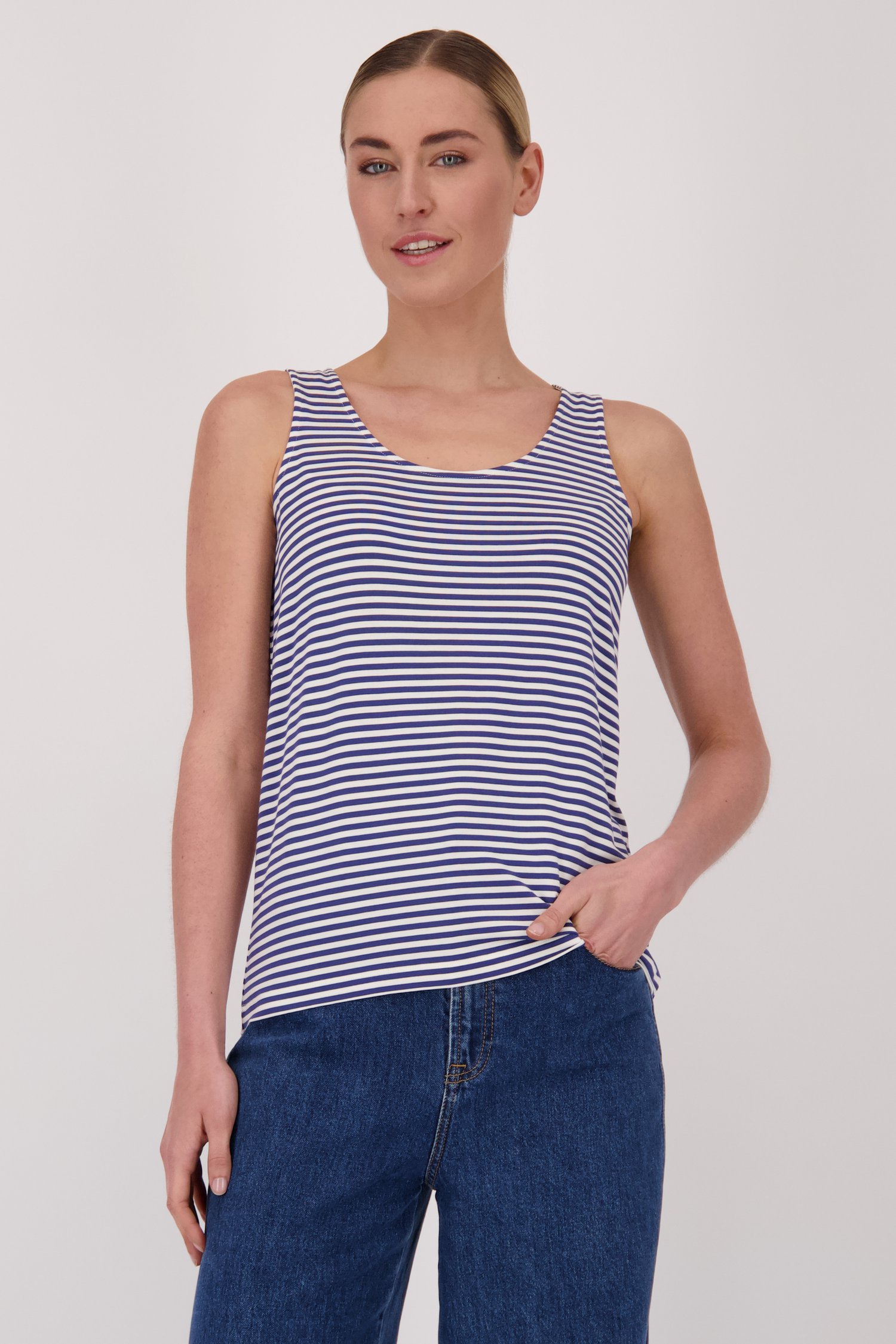 Ecru-blauw gestreept topje met brede bandjes van Liberty Island voor Dames