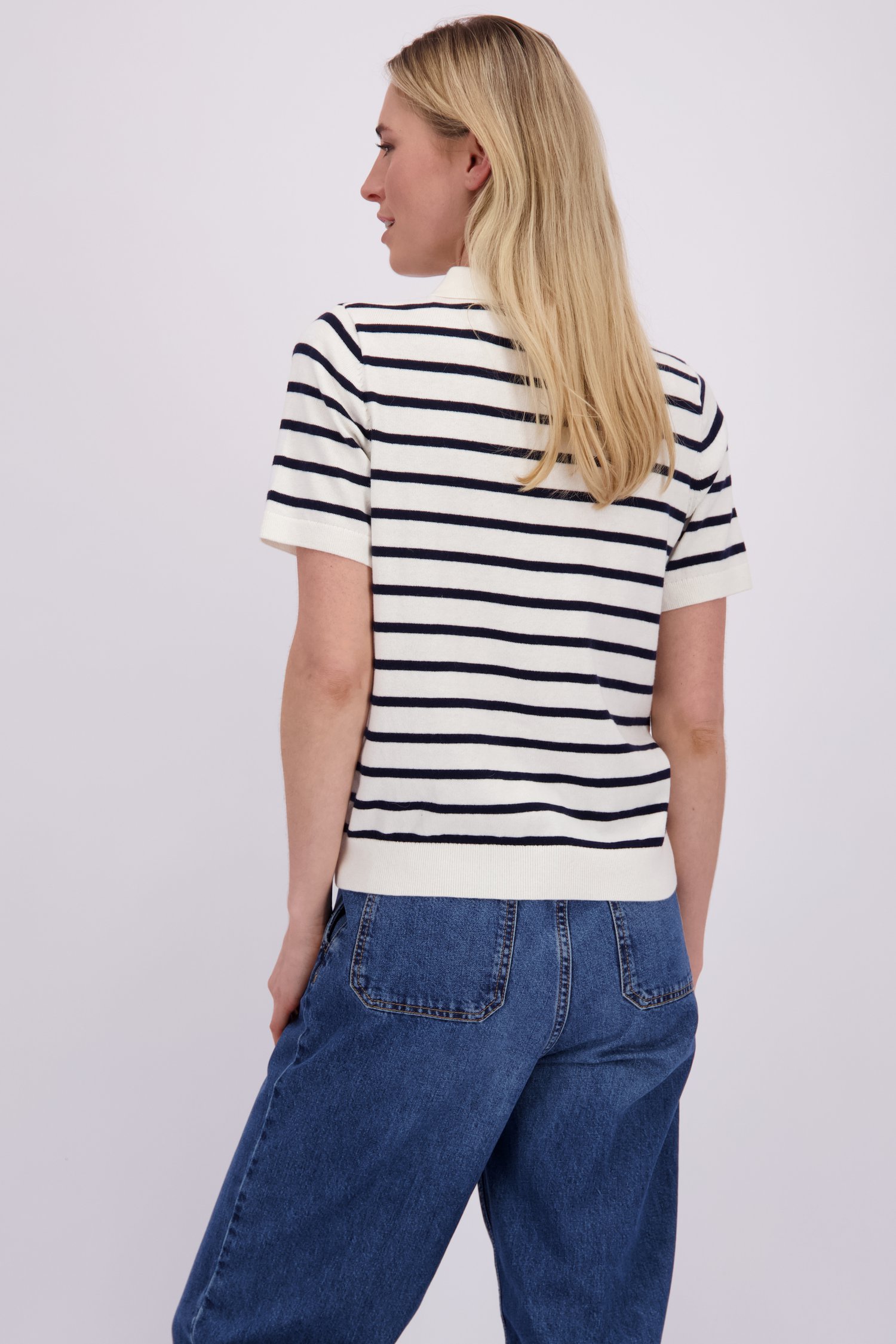 Achterkant van Ecru-blauw gestreepte polo door Liberty Island voor Dames