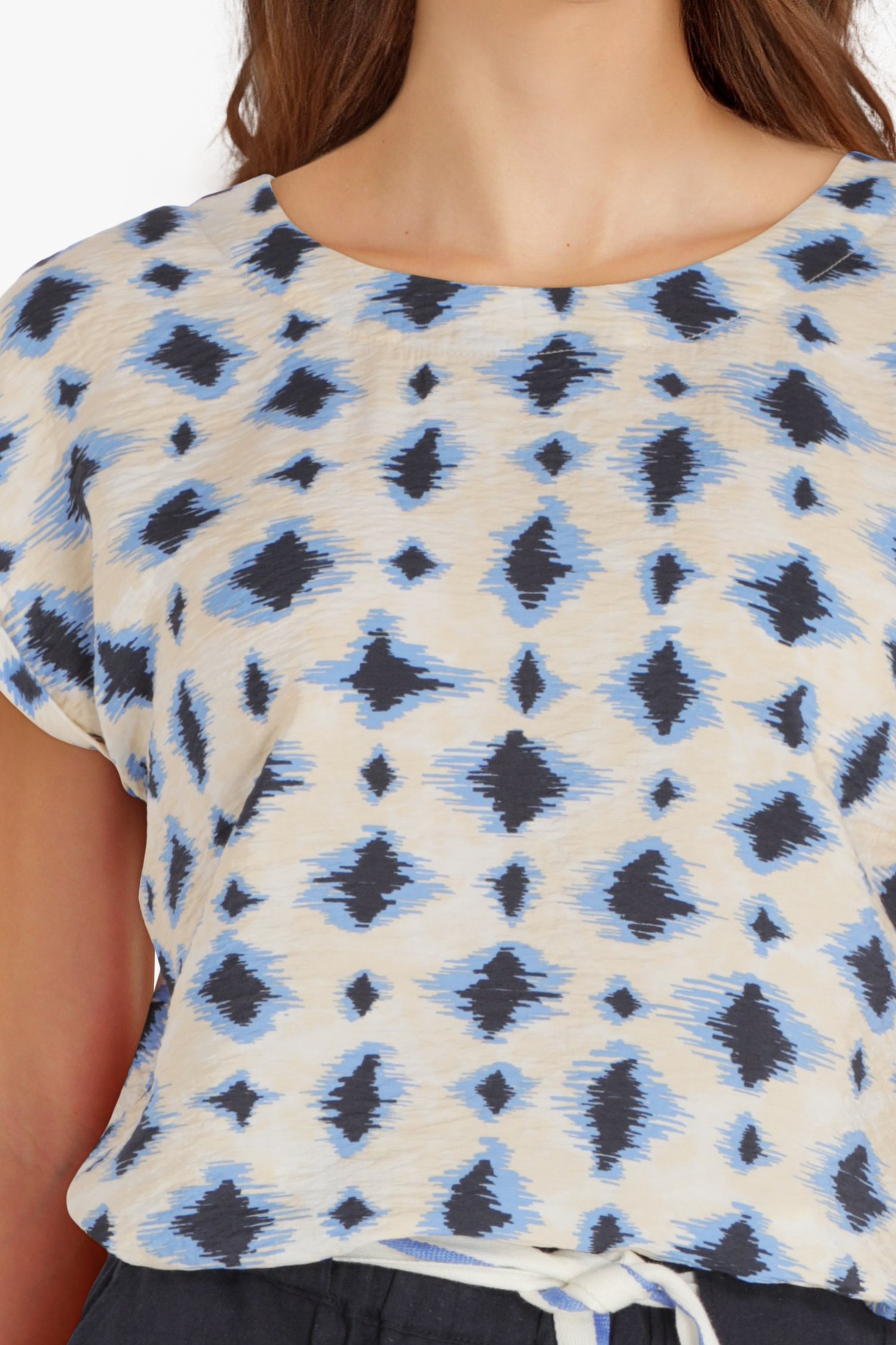 Ecru blouse met blauwe print in viscose van Liberty Loving nature voor Dames