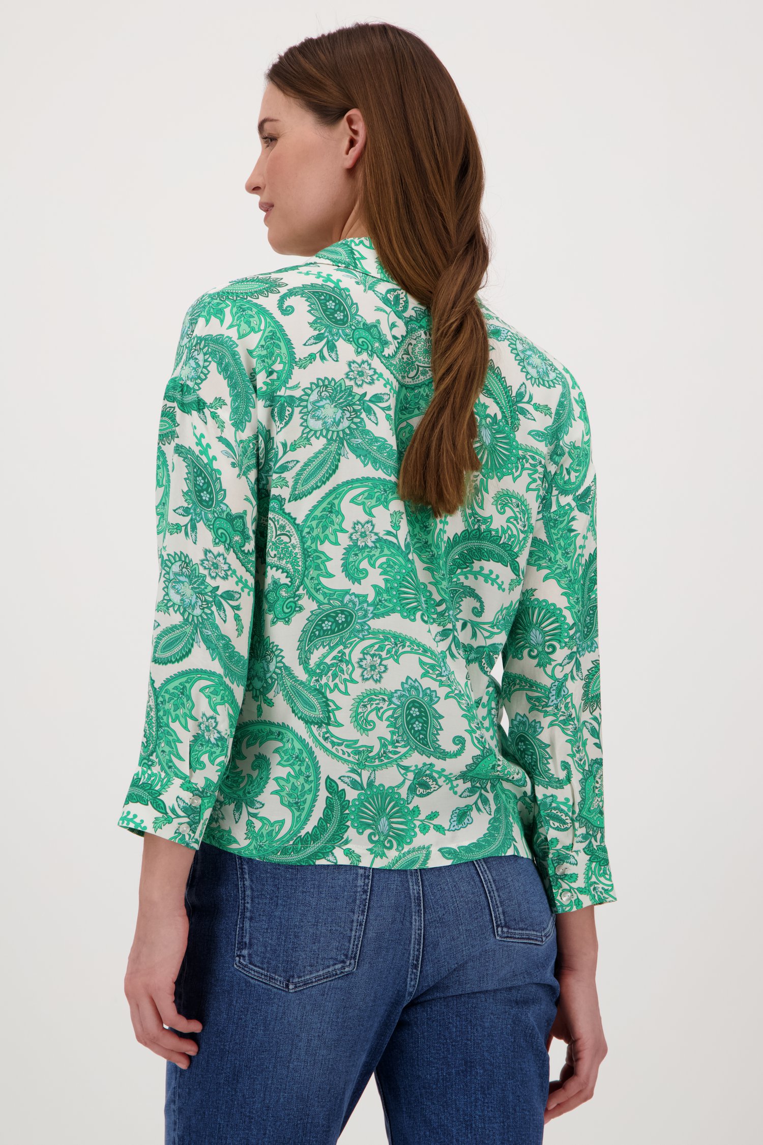 Ecru blouse met groene paisley print van Louise voor Dames