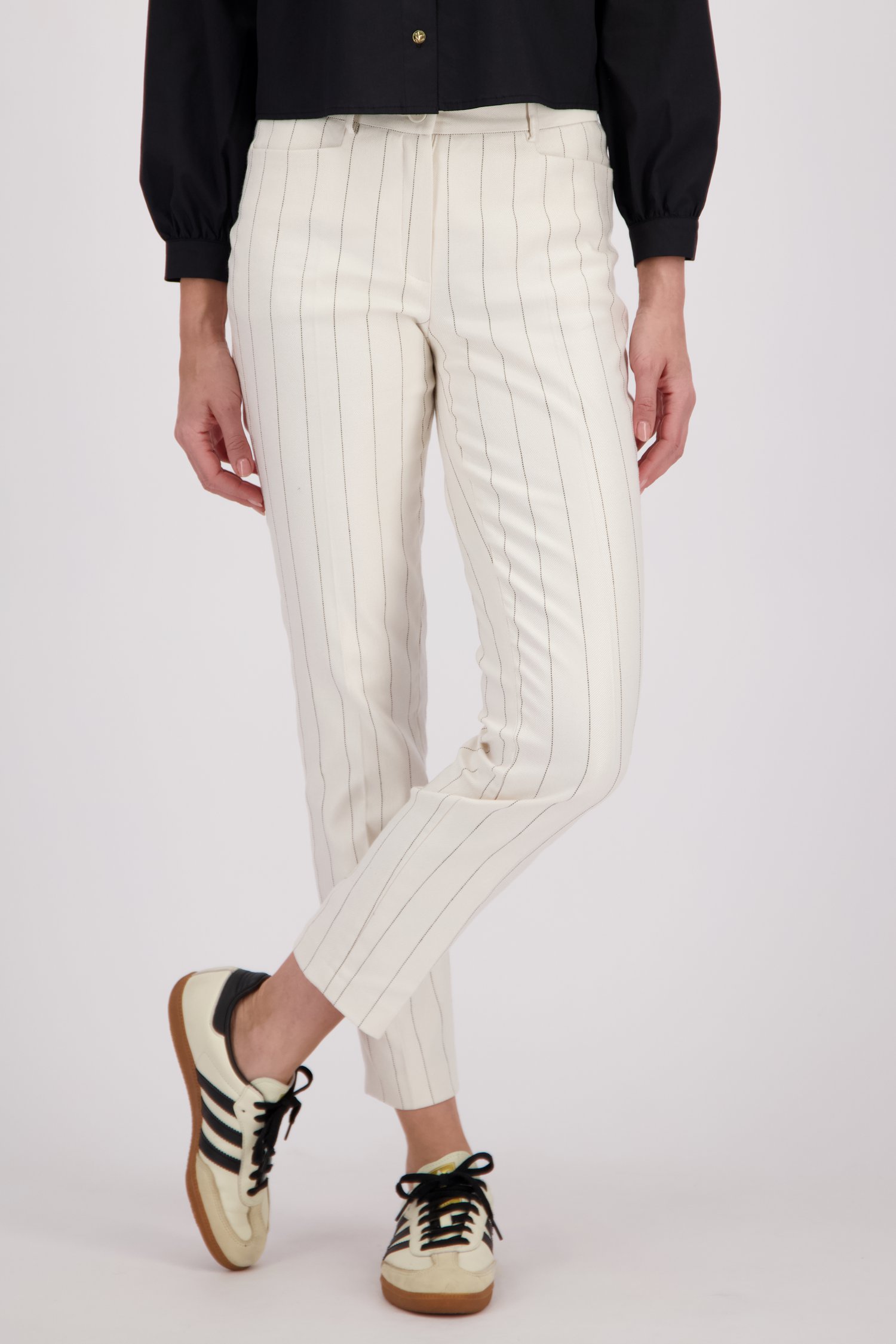 Ecru broek met zwart gestreept motief van More & More voor Dames
