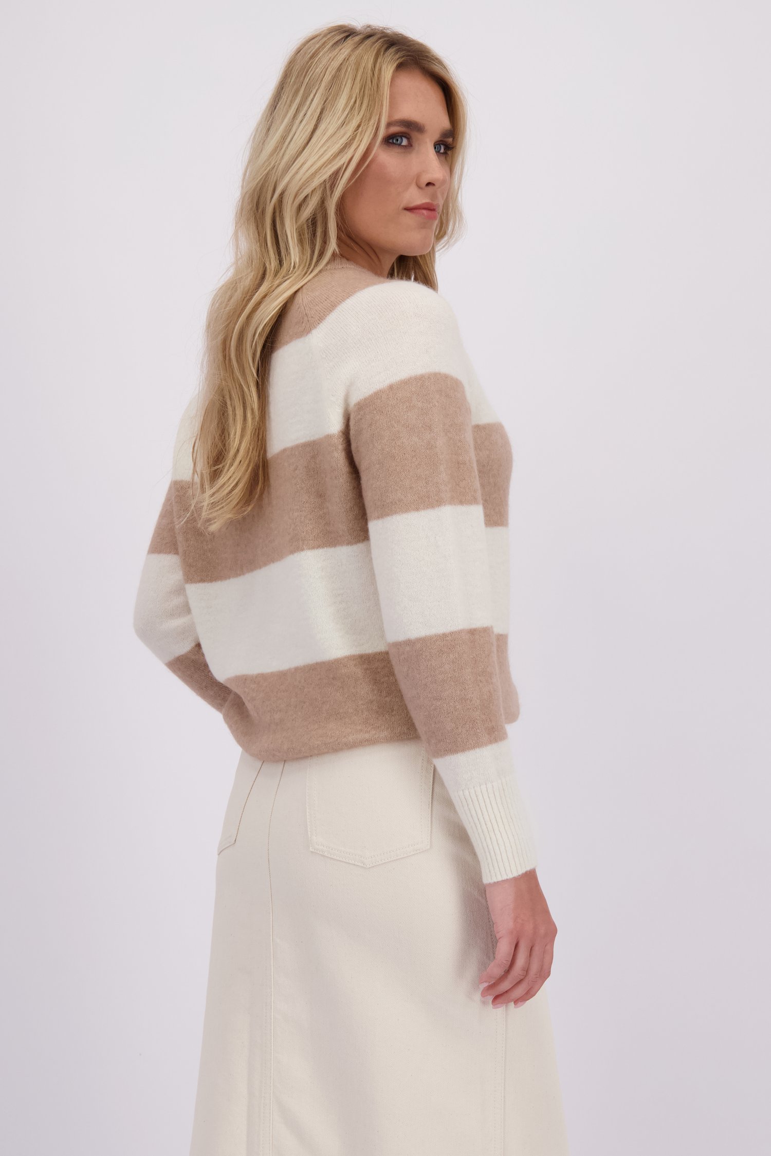 Achterkant van Ecru gestreepte trui met wol door Liberty Loving nature voor Dames