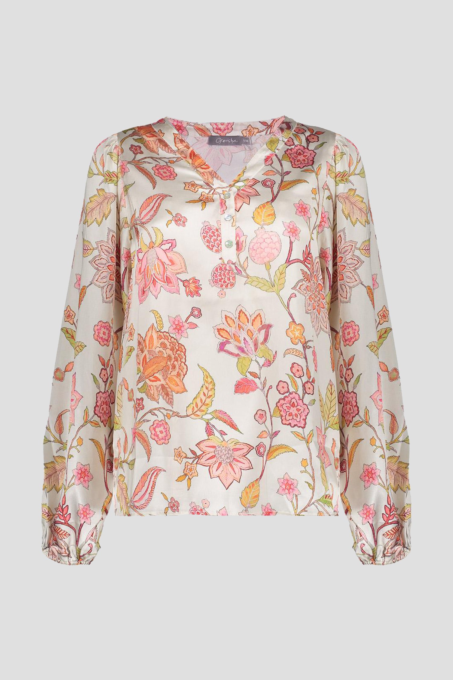Ecru glanzende blouse met roze bloemenprint  van Geisha voor Dames