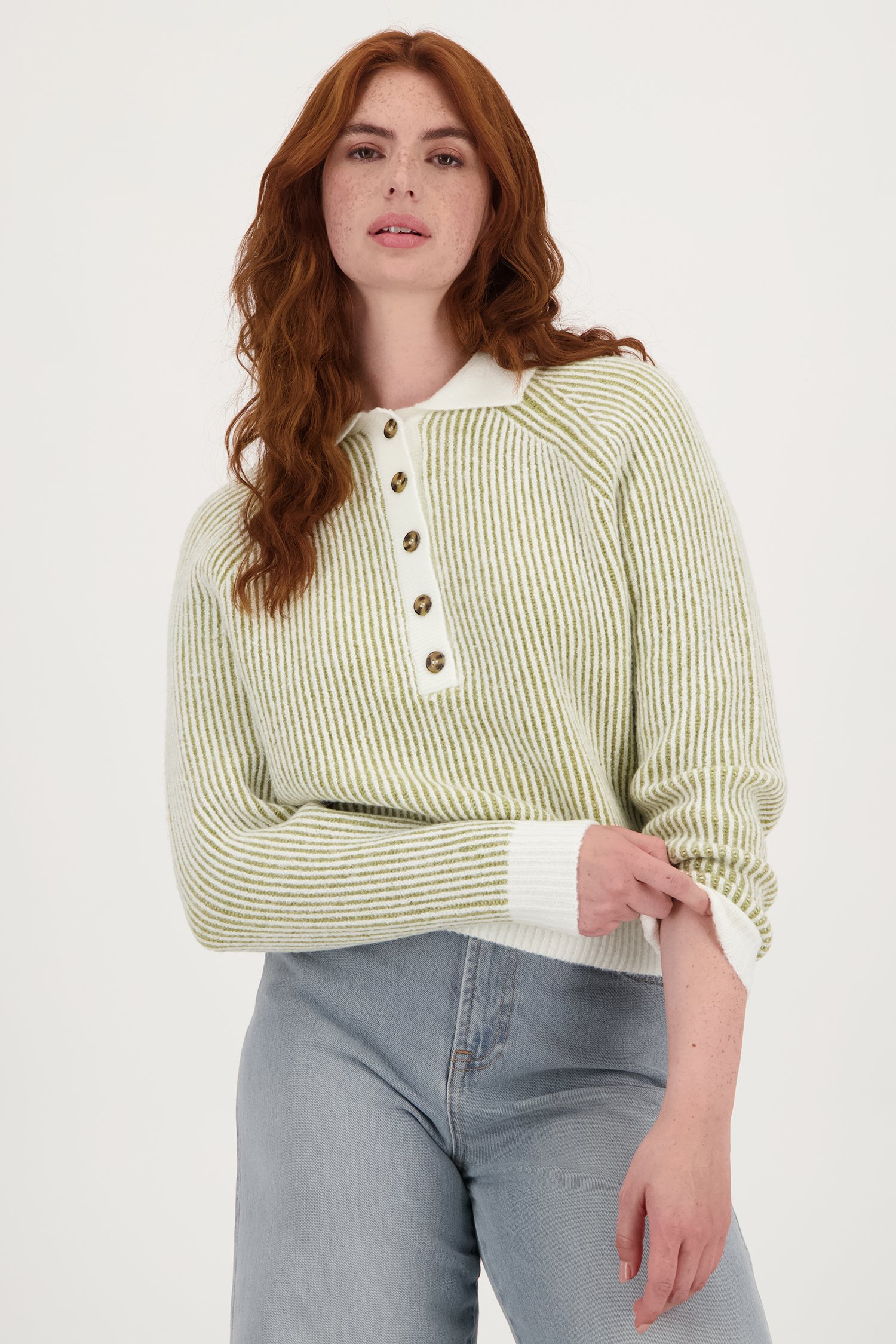 Ecru-kaki gestreepte trui van Liberty Loving nature voor Dames