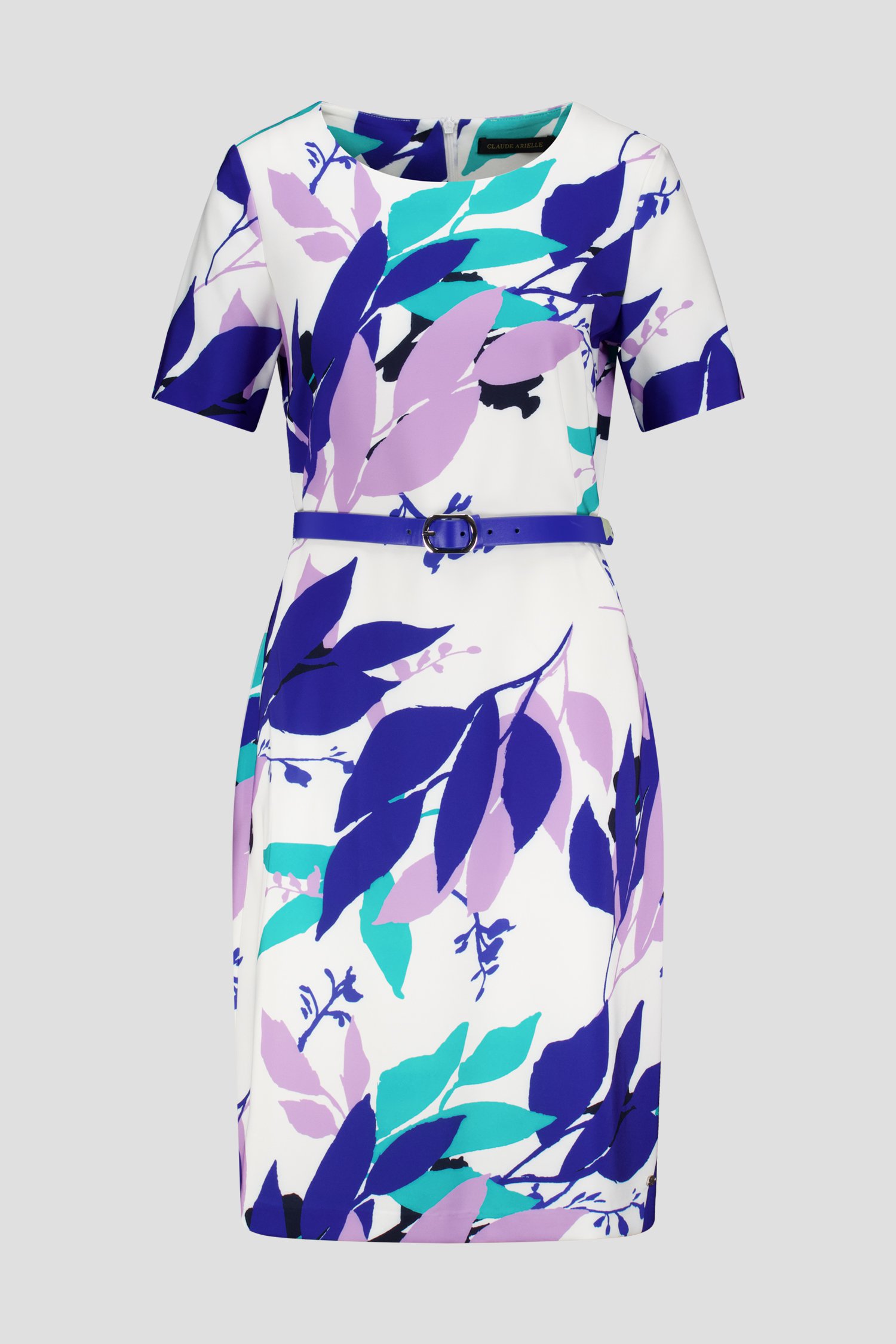 Ecru kleed met blauw-paarse bladerprint van Claude Arielle voor Dames
