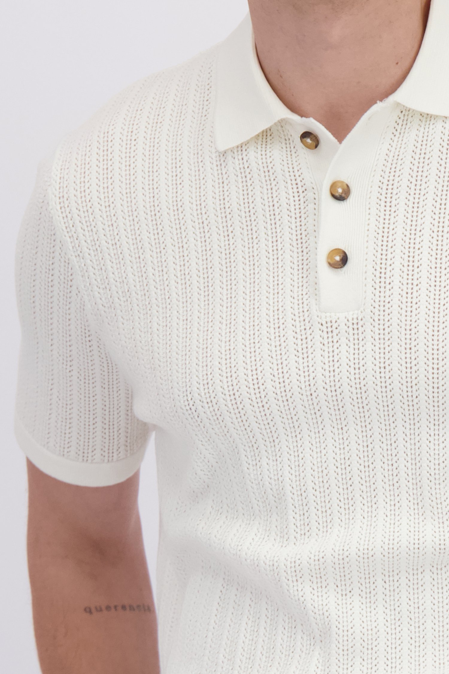 Detail van Ecru polo in structuurstof  door Only & Sons voor Heren