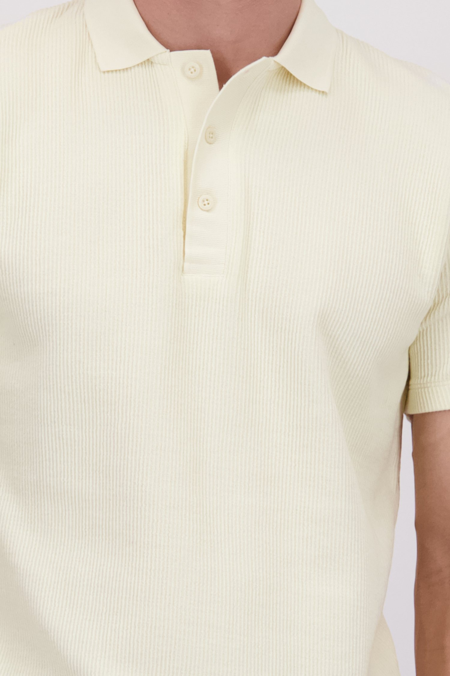 Detail van Ecru ribgebreide polo door Bluefields voor Heren