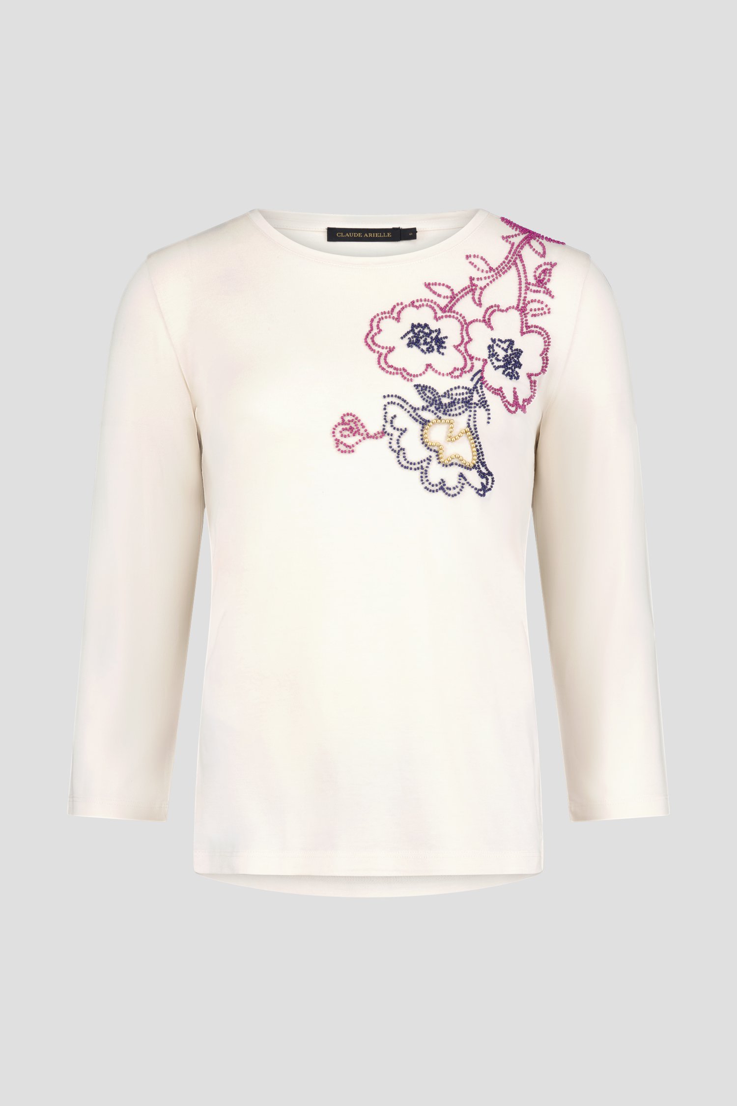 Ecru T-shirt met bloemenmotief in parels van Claude Arielle voor Dames