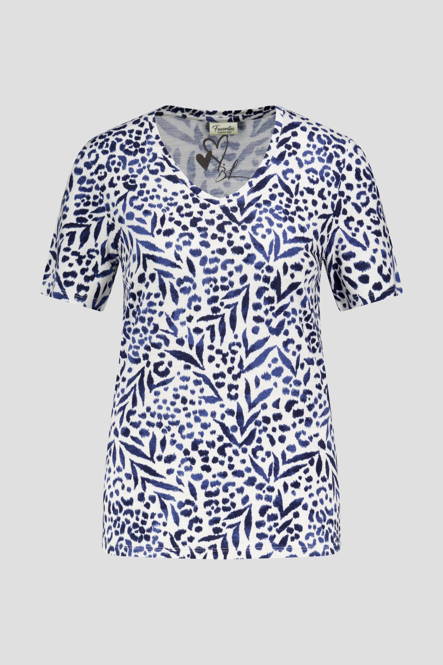 Ecru T-shirt met donkerblauwe print van Barbara Lebek voor Dames