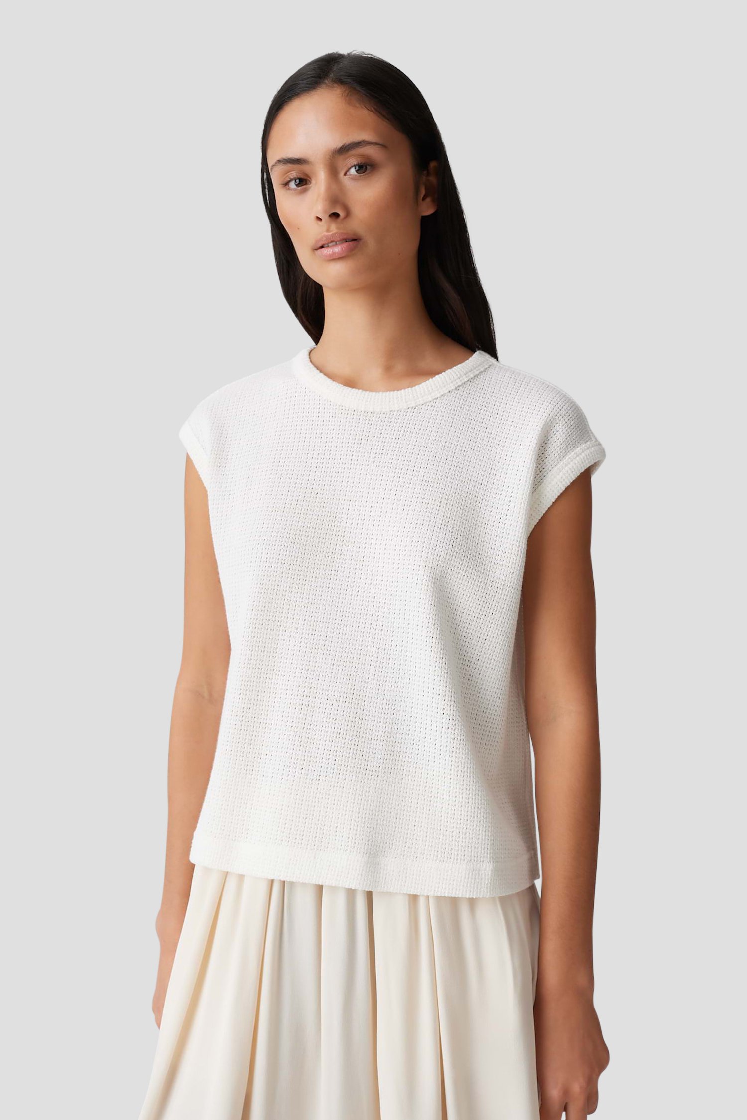 Ecru T-shirt met gebreide look  van Opus voor Dames