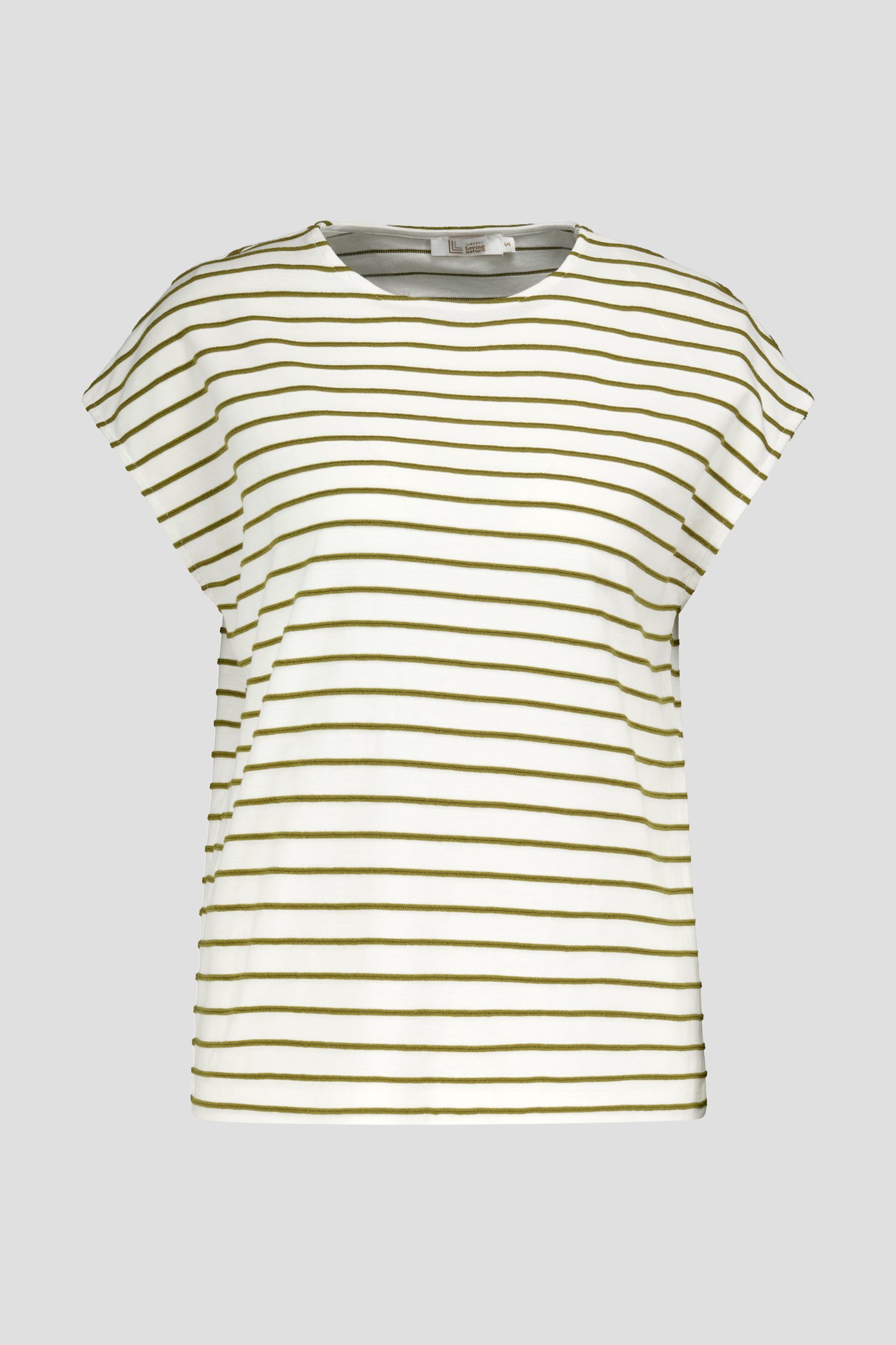 Ecru T-shirt met kaki gestreept patroon van Liberty Loving nature voor Dames