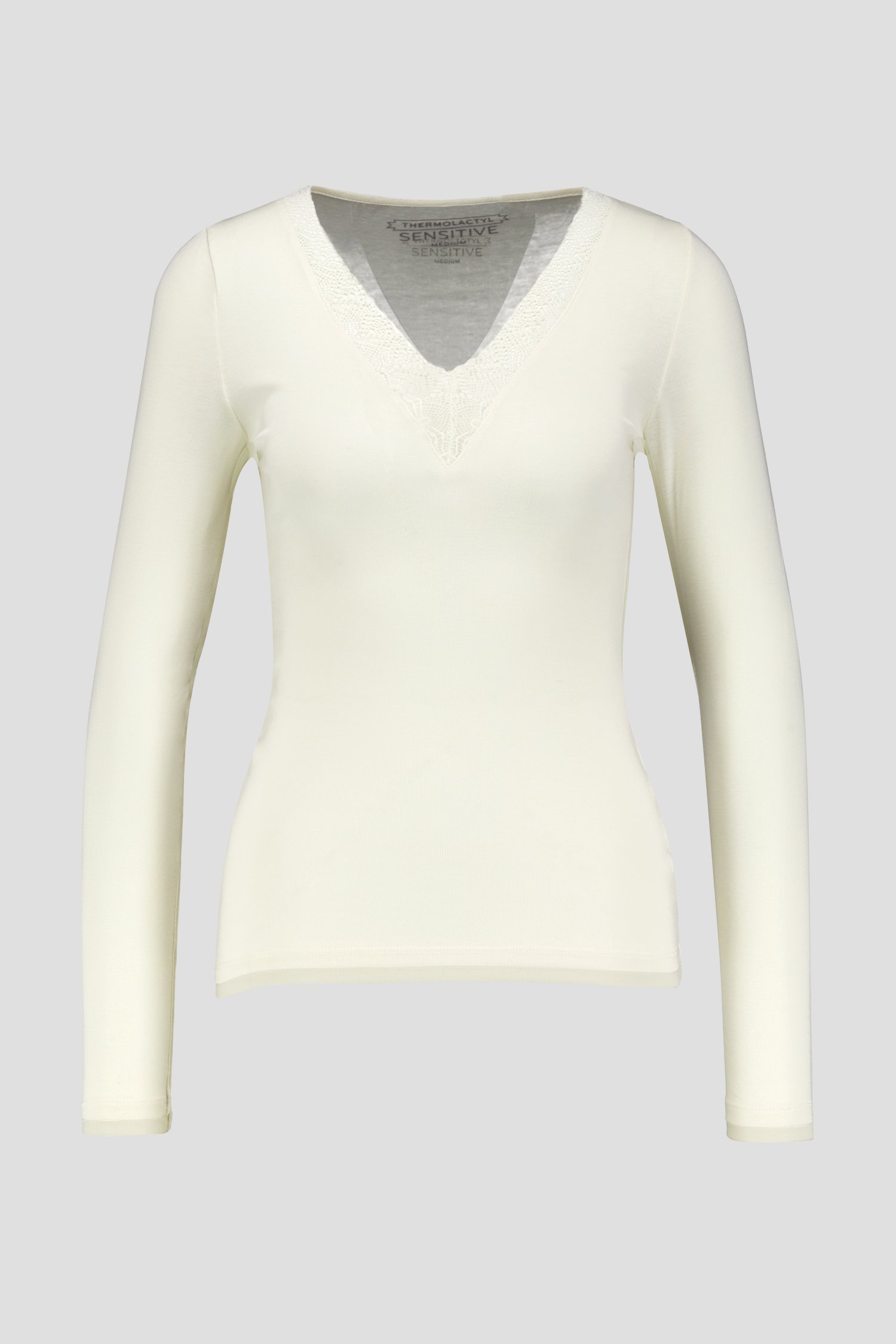 Voorkant van Ecru thermoshirt met lange mouwen door Liberty Island voor Dames