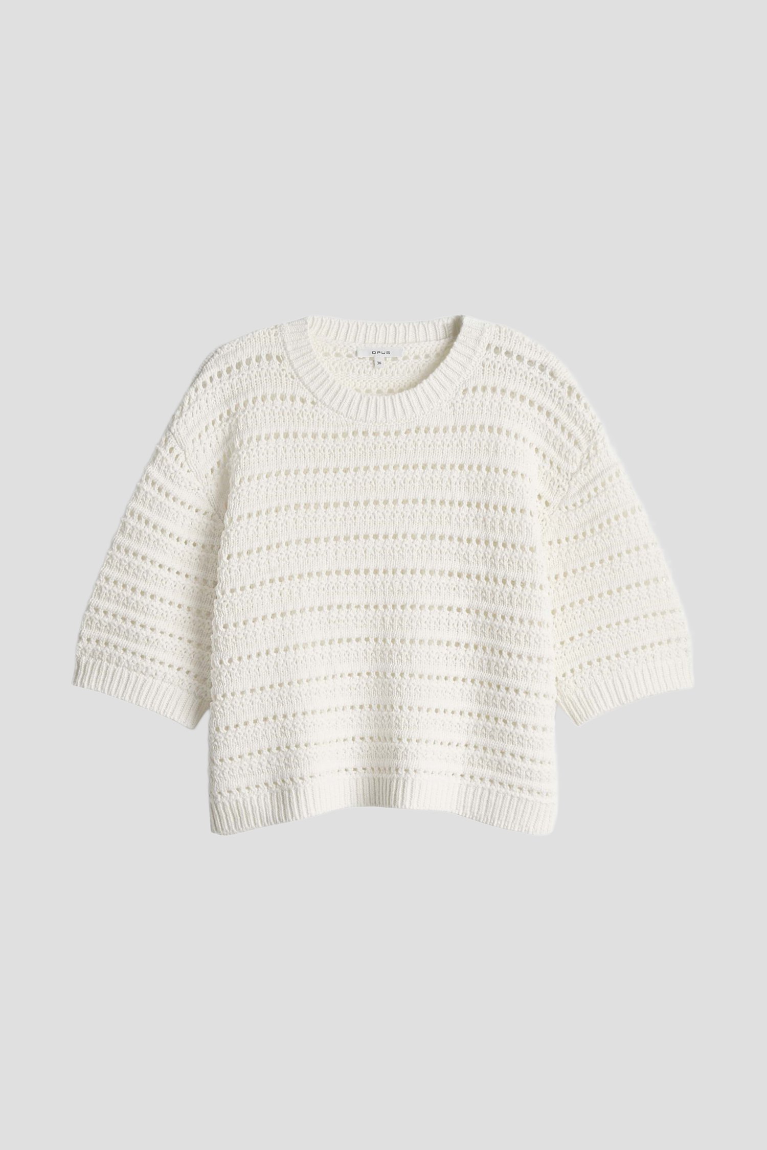 Productfoto 1 van Ecru trui met ajourmotief en korte mouwen door Opus voor Dames