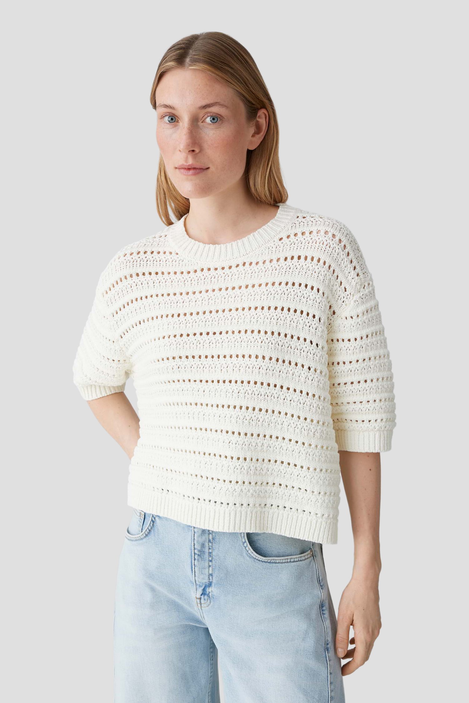 Voorkant van Ecru trui met ajourmotief en korte mouwen door Opus voor Dames