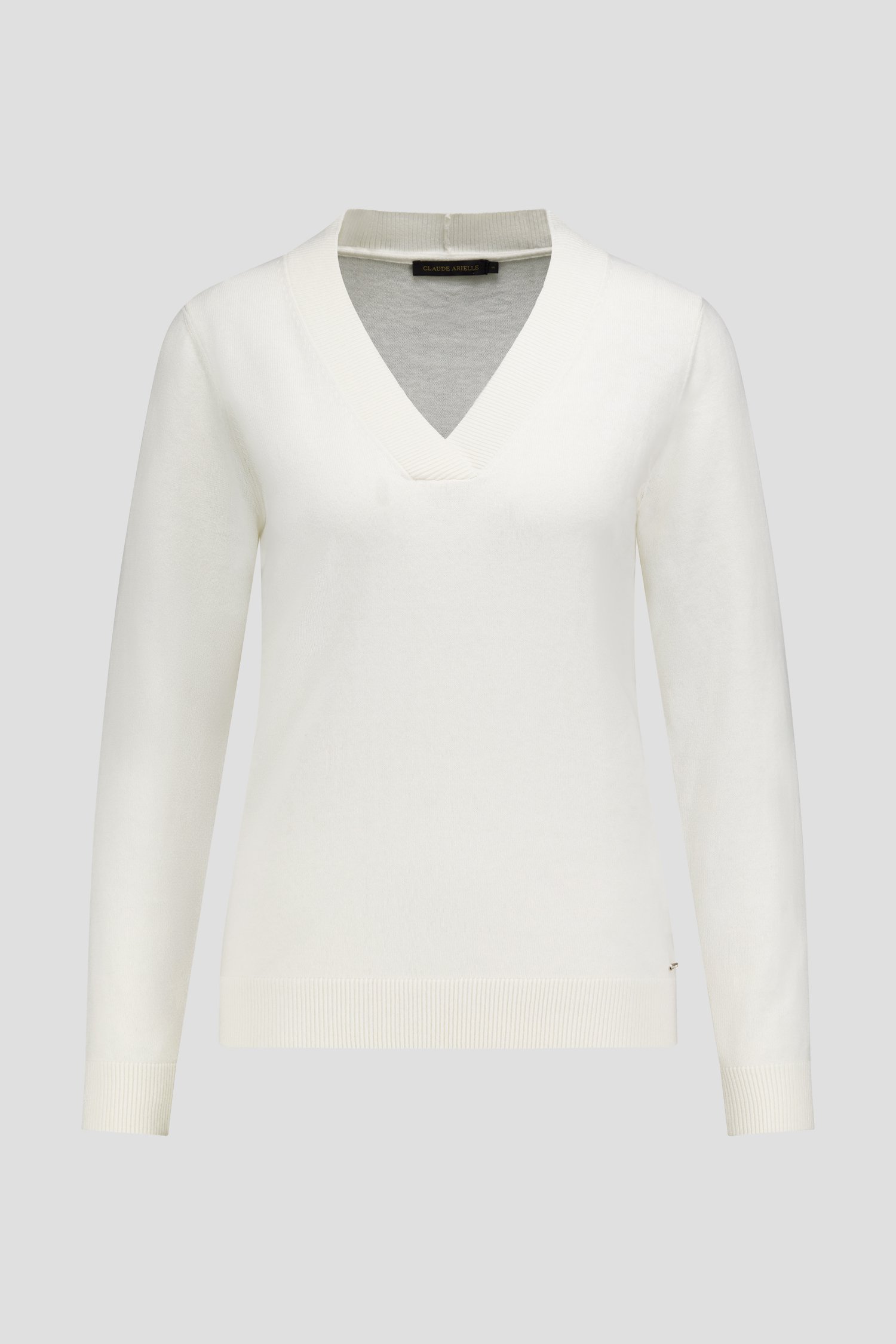 Ecru trui met V-hals van Claude Arielle 7444344 Basic truien e5