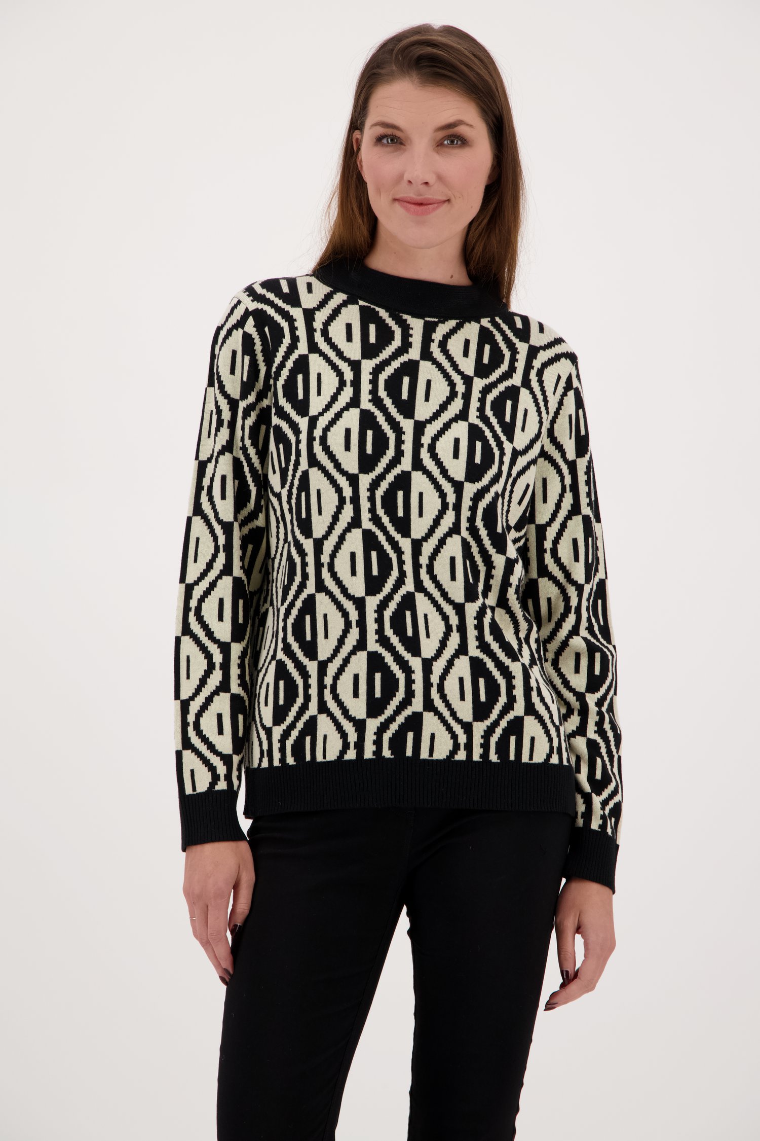 Ecru trui met zwarte geometrische print van Signature voor Dames