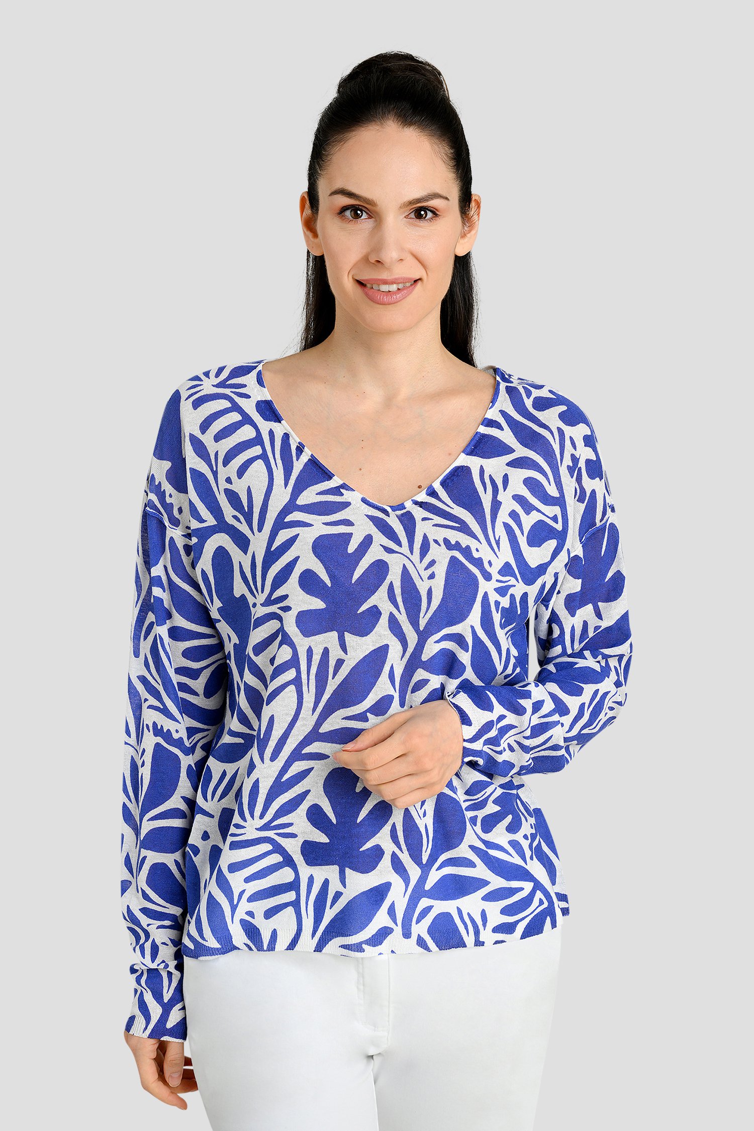 Ecru truitje met blauwe bladerprint van Bicalla voor Dames