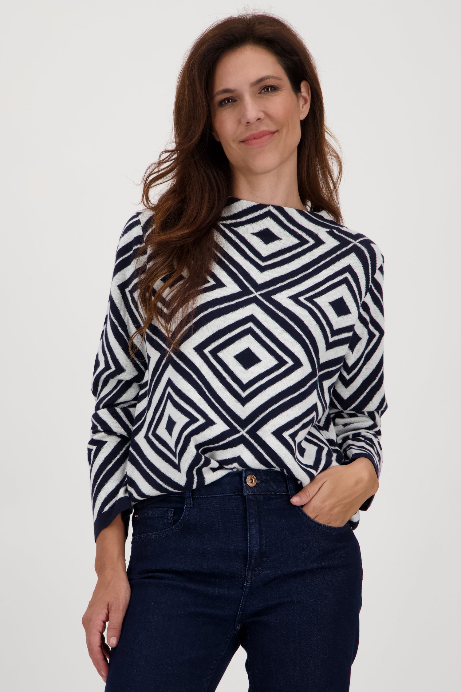 Ecru truitje met navy grafische print van Signature voor Dames