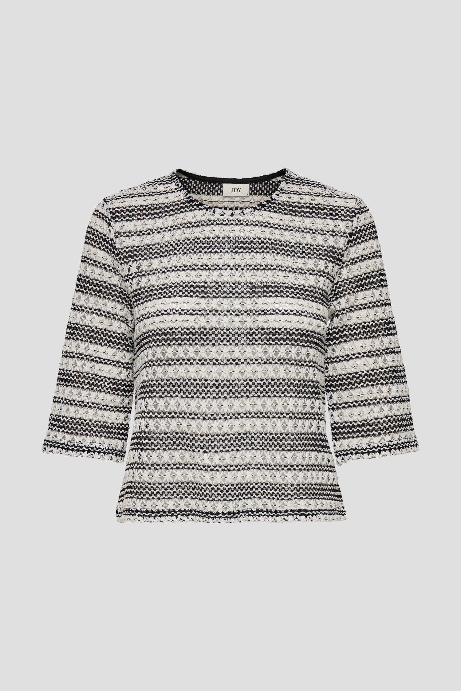 Productfoto 1 van Ecru-zwart gebreid T-shirt met bloemenmotief door JDY voor Dames