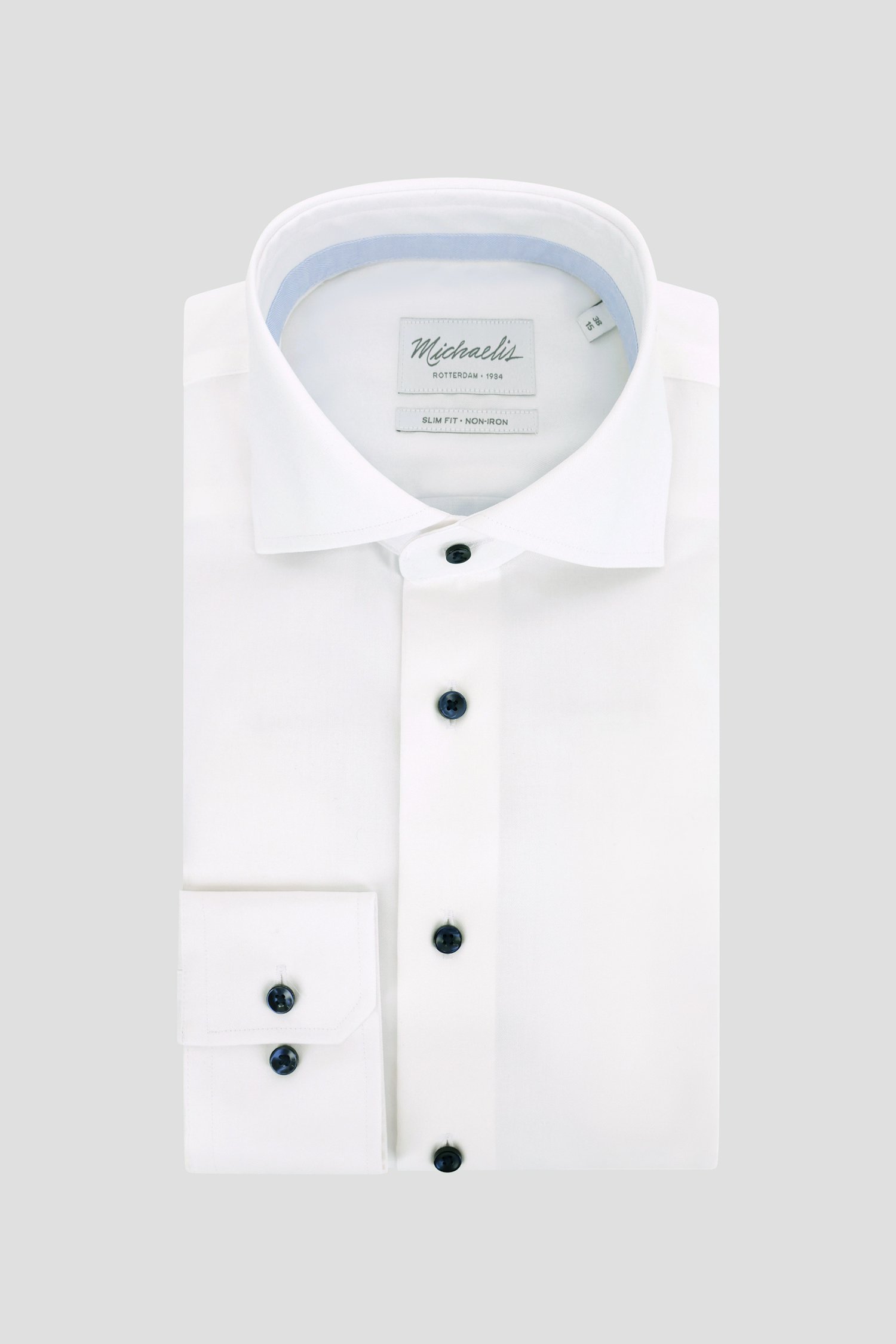 Productfoto 1 van Effen wit hemd met fijne structuur - Slim fit door Michaelis voor Heren