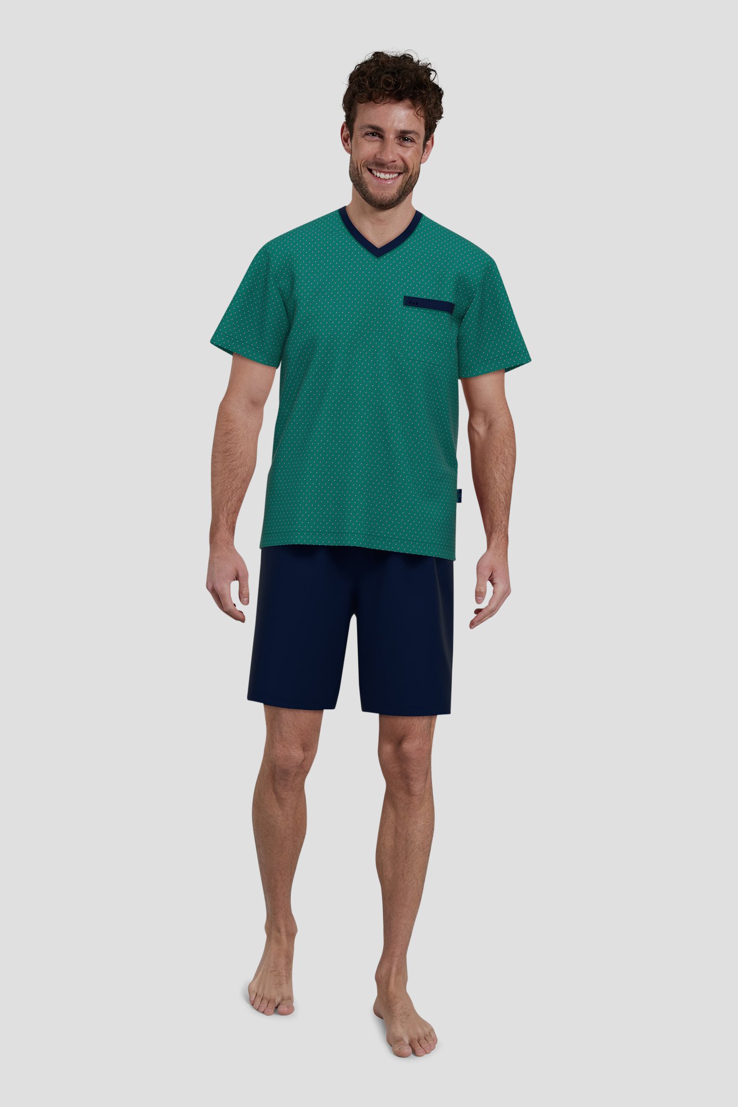 Ensemble de pyjama vert-bleu avec t-shirt et short de Liberty Island pour Hommes
