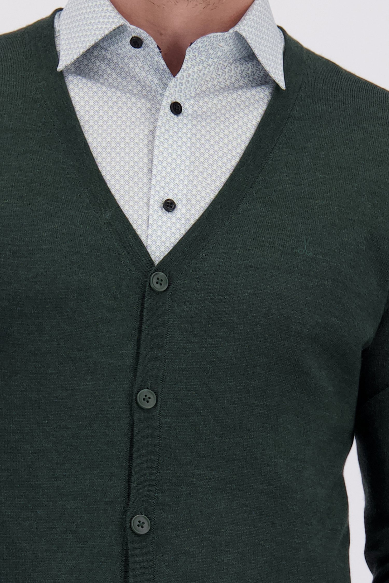 Detail van Fijn gebreide groene cardigan door Dansaert Black voor Heren