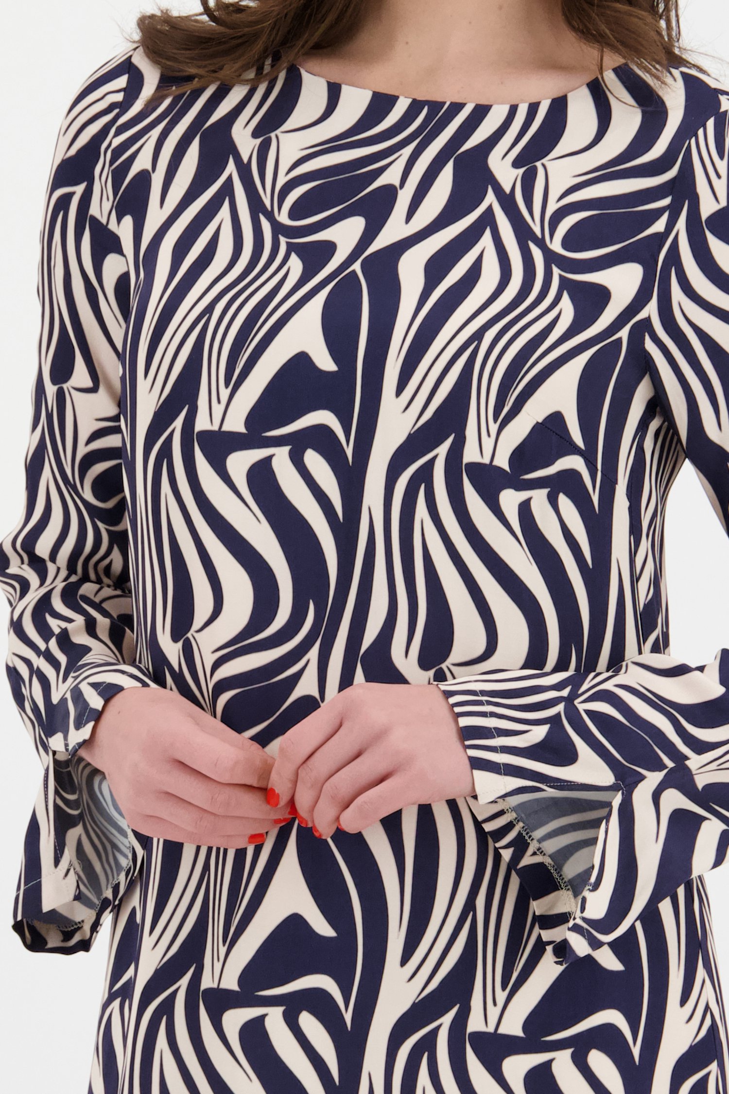 Fijn kleedje met ecru-navy print van More & More voor Dames