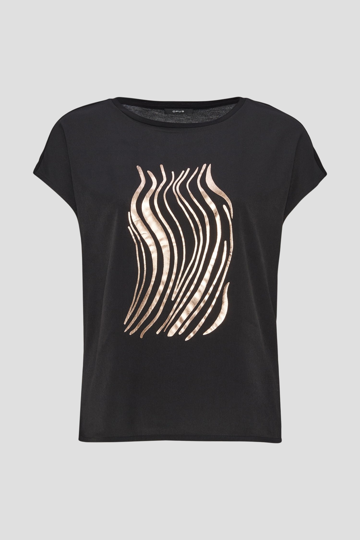 Fijn zwart T-shirt met gouden print van Opus | 3274859 | e5