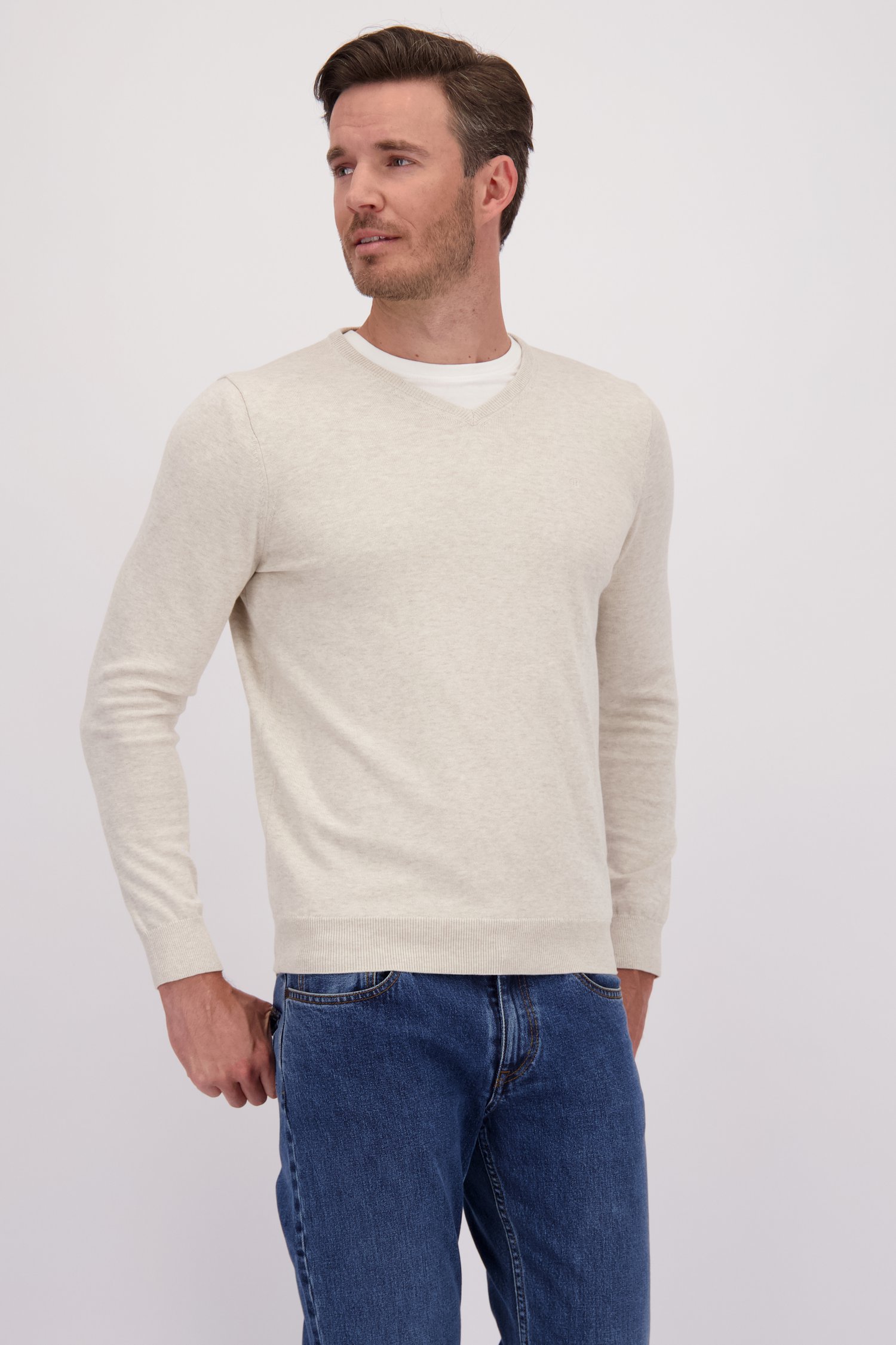 Voorkant van Fijne beige trui met V-hals door Dansaert Blue voor Heren