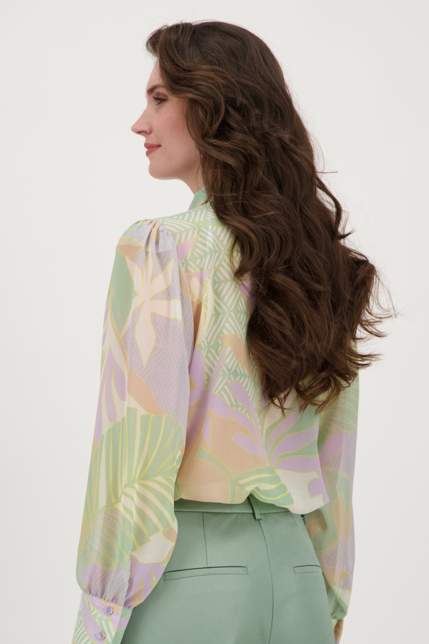 Fijne blouse met pastel bladerprint van D'Auvry voor Dames