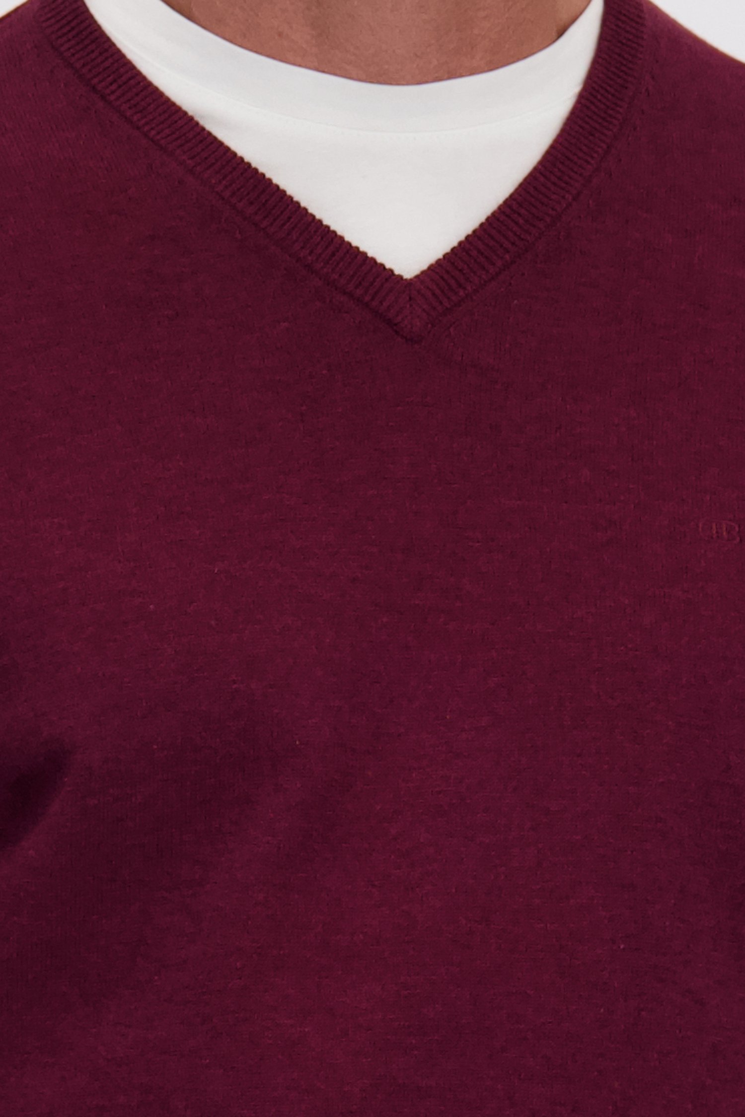 Detail van Fijne bordeaux trui met V-hals door Dansaert Blue voor Heren
