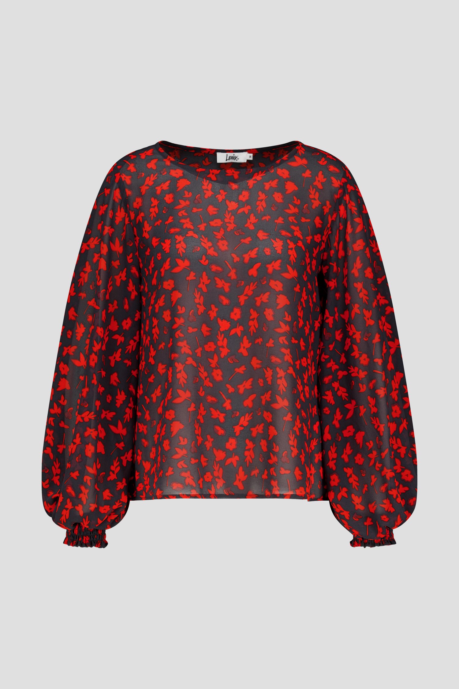 Fijne donkergrijze blouse met rode bloemenprint van Louise voor Dames
