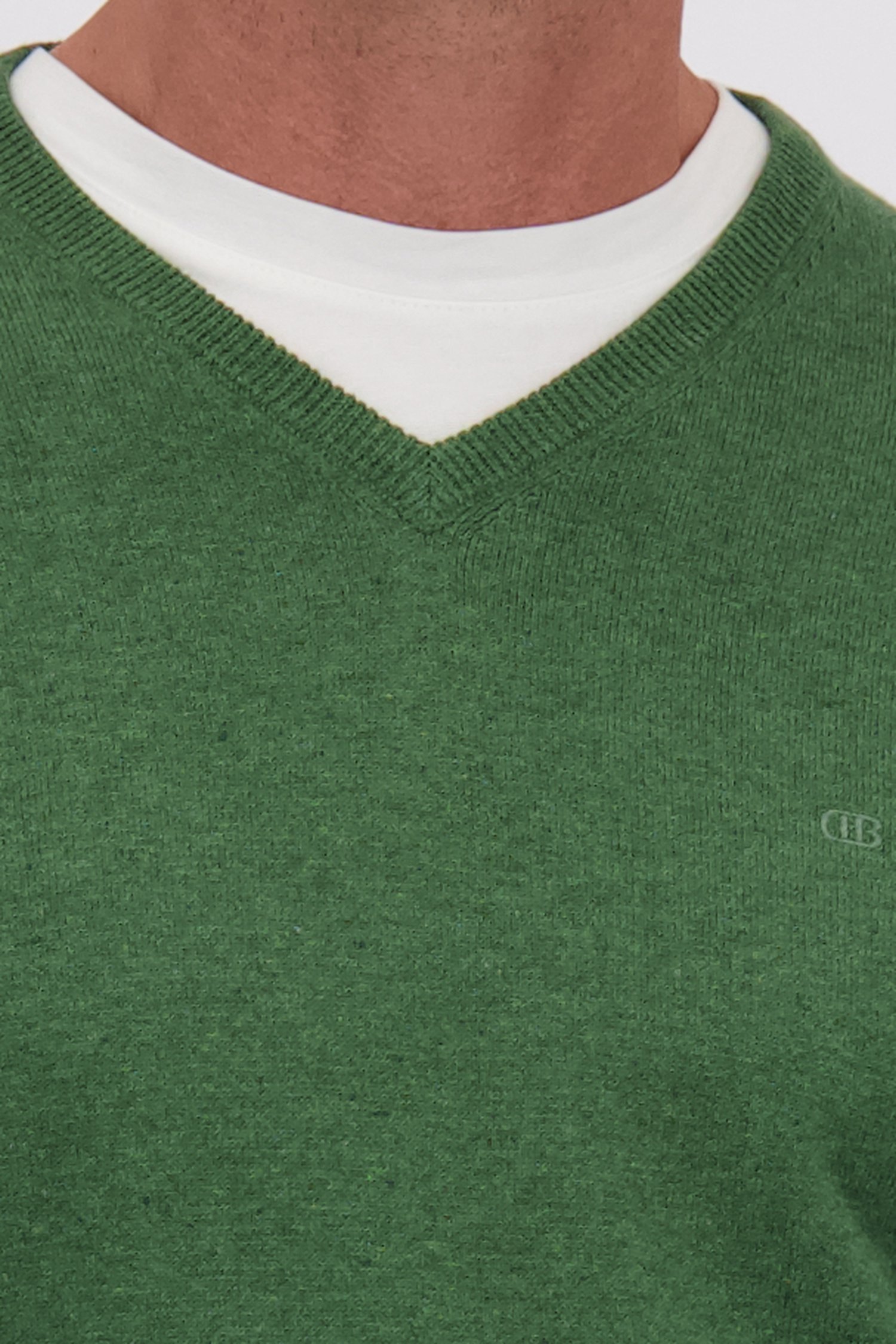 Detail van Fijne groene trui met V-hals door Dansaert Blue voor Heren