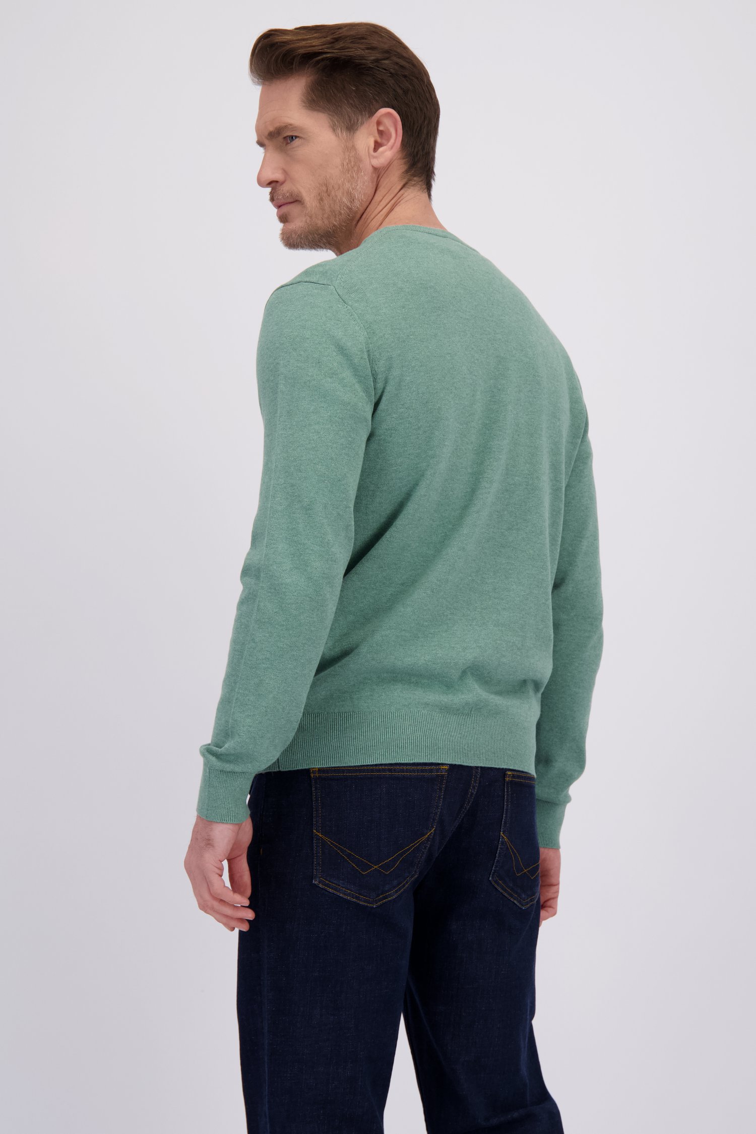 Achterkant van Fijne groene trui met V-hals door Dansaert Blue voor Heren