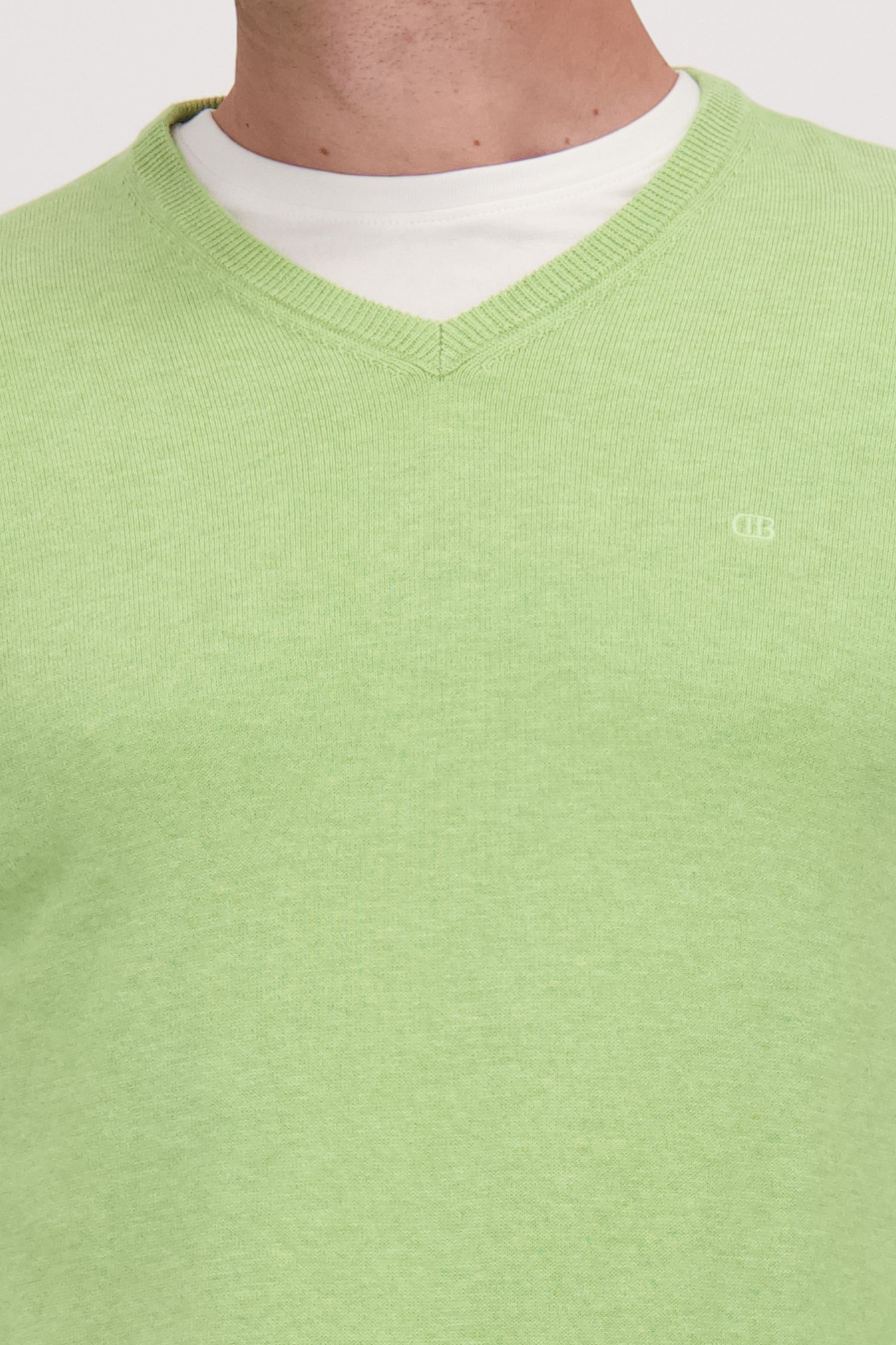 Detail van Fijne lichtgroene trui met V-hals door Dansaert Blue voor Heren