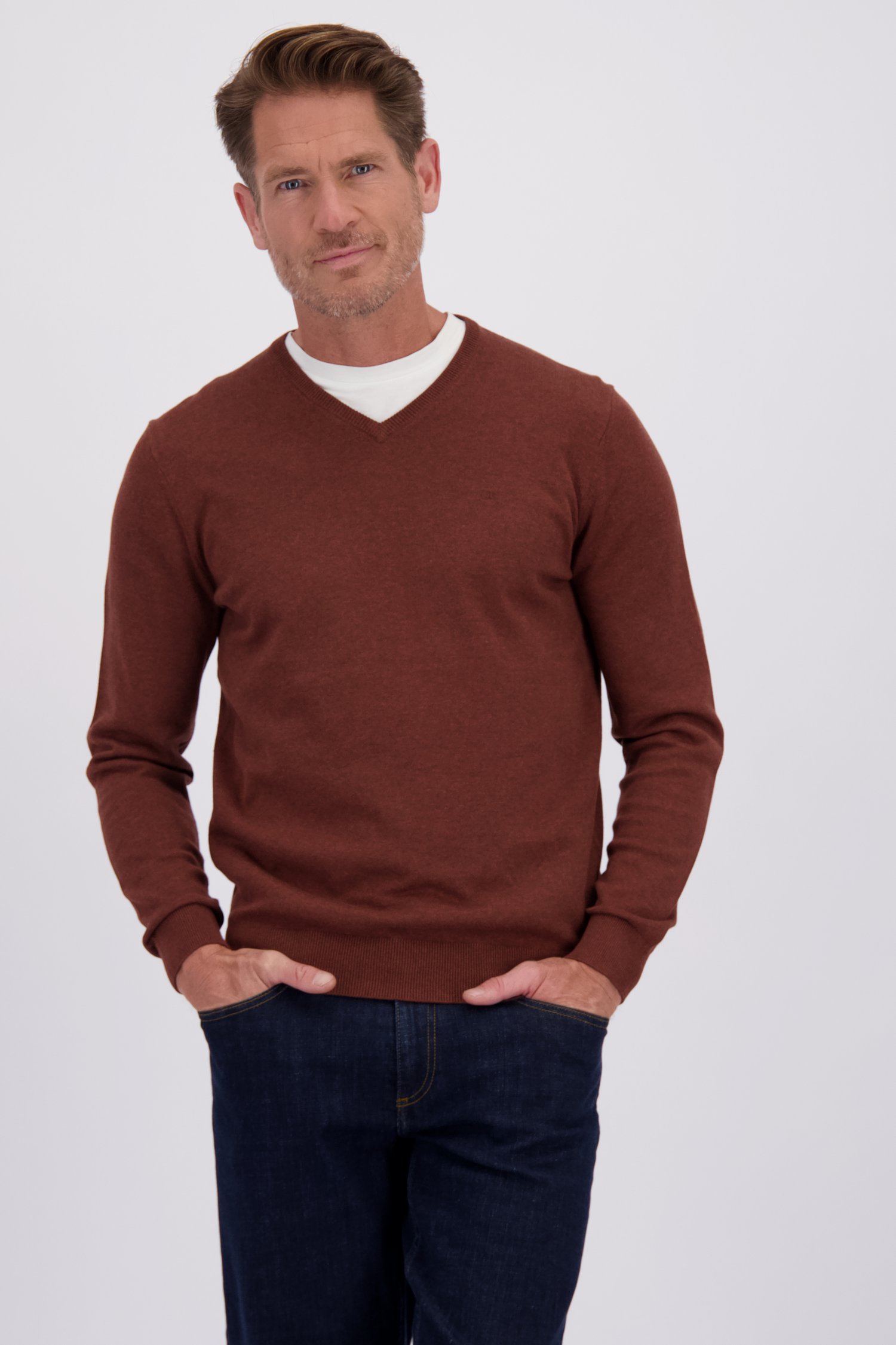 Voorkant van Fijne roestkleurig trui met V-hals door Dansaert Blue voor Heren