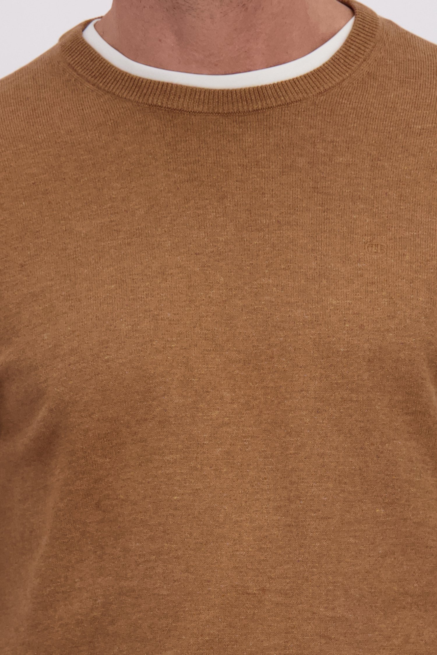 Détail de Fin pull marron à col rond de Dansaert Blue pour Hommes
