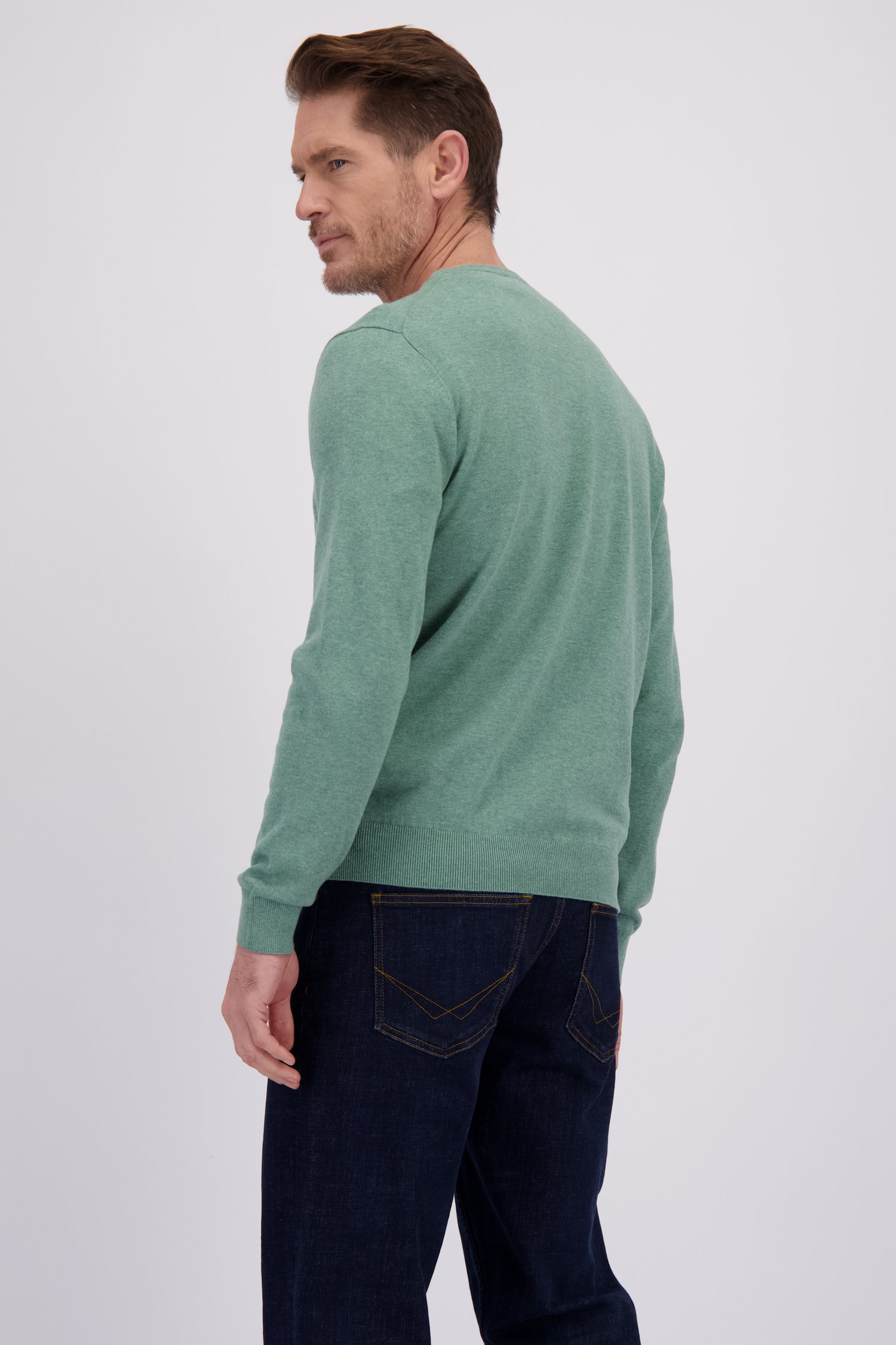 Le dos de Fin pull vert à col rond de Dansaert Blue pour Hommes