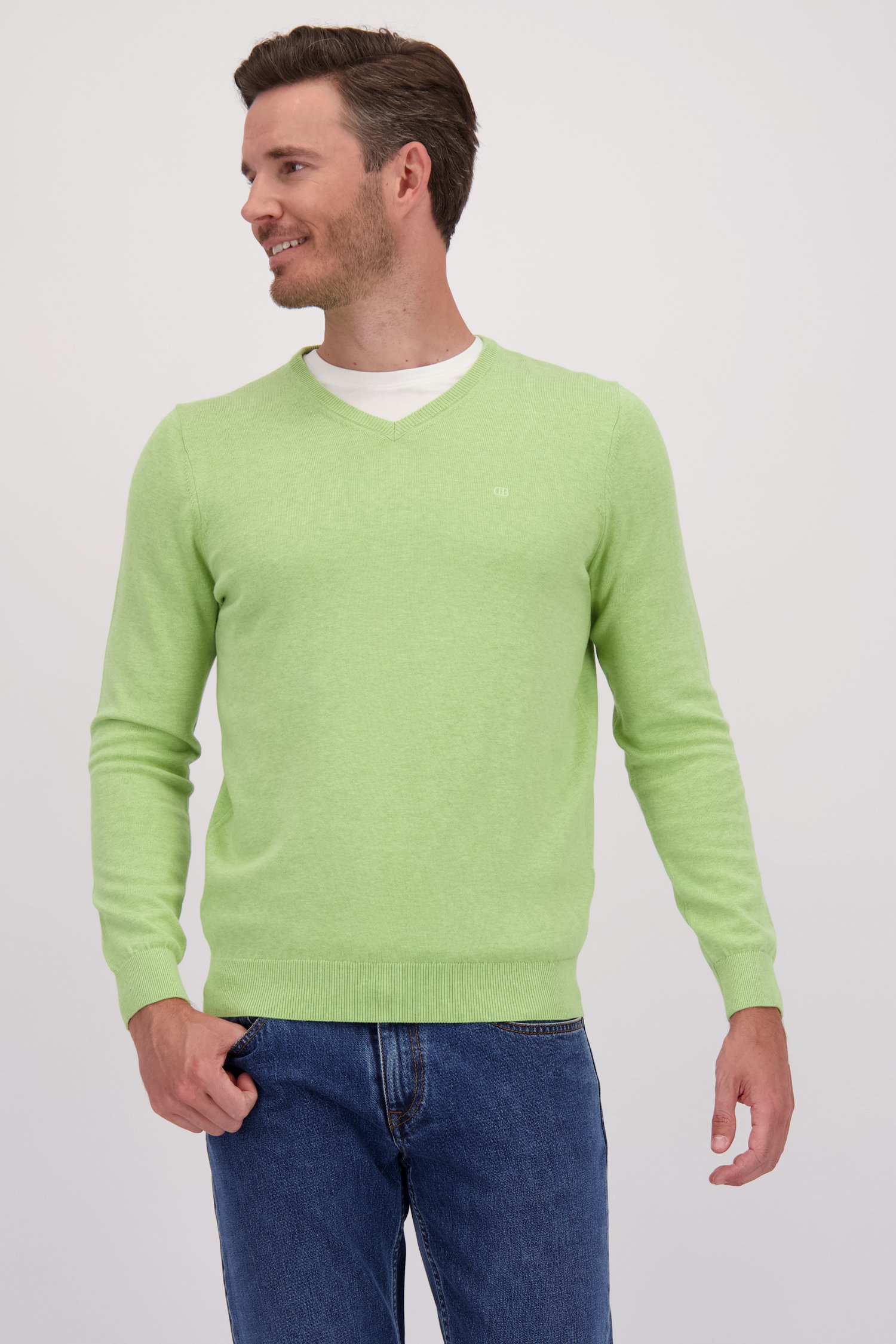 Le devant de Fin pull vert clair à col en V  de Dansaert Blue pour Hommes