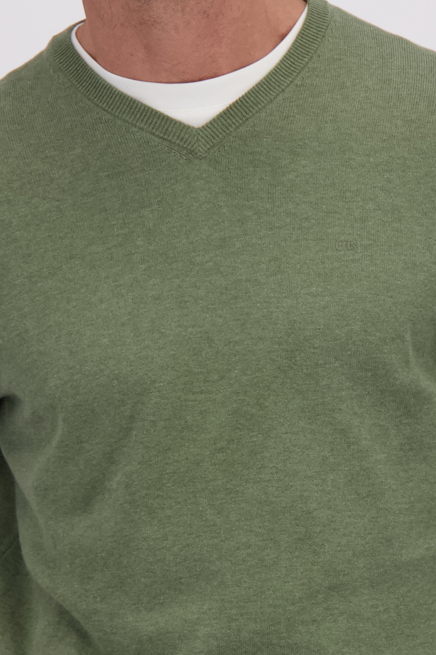 Détail de Fin pull vert olive à col en V  de Dansaert Blue pour Hommes