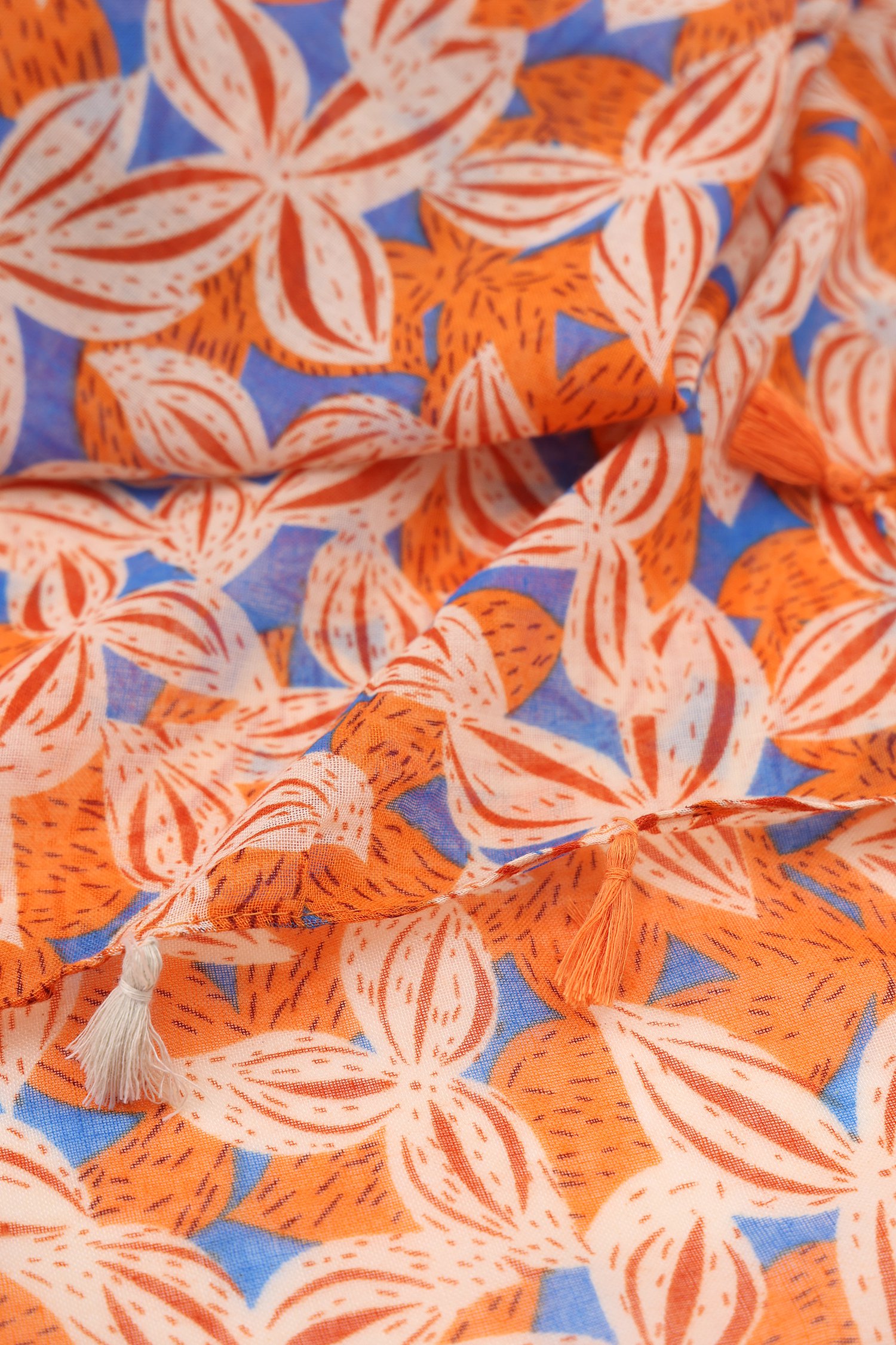 Foulard bleu avec imprimé de feuilles orange de Liberty Island pour Femmes