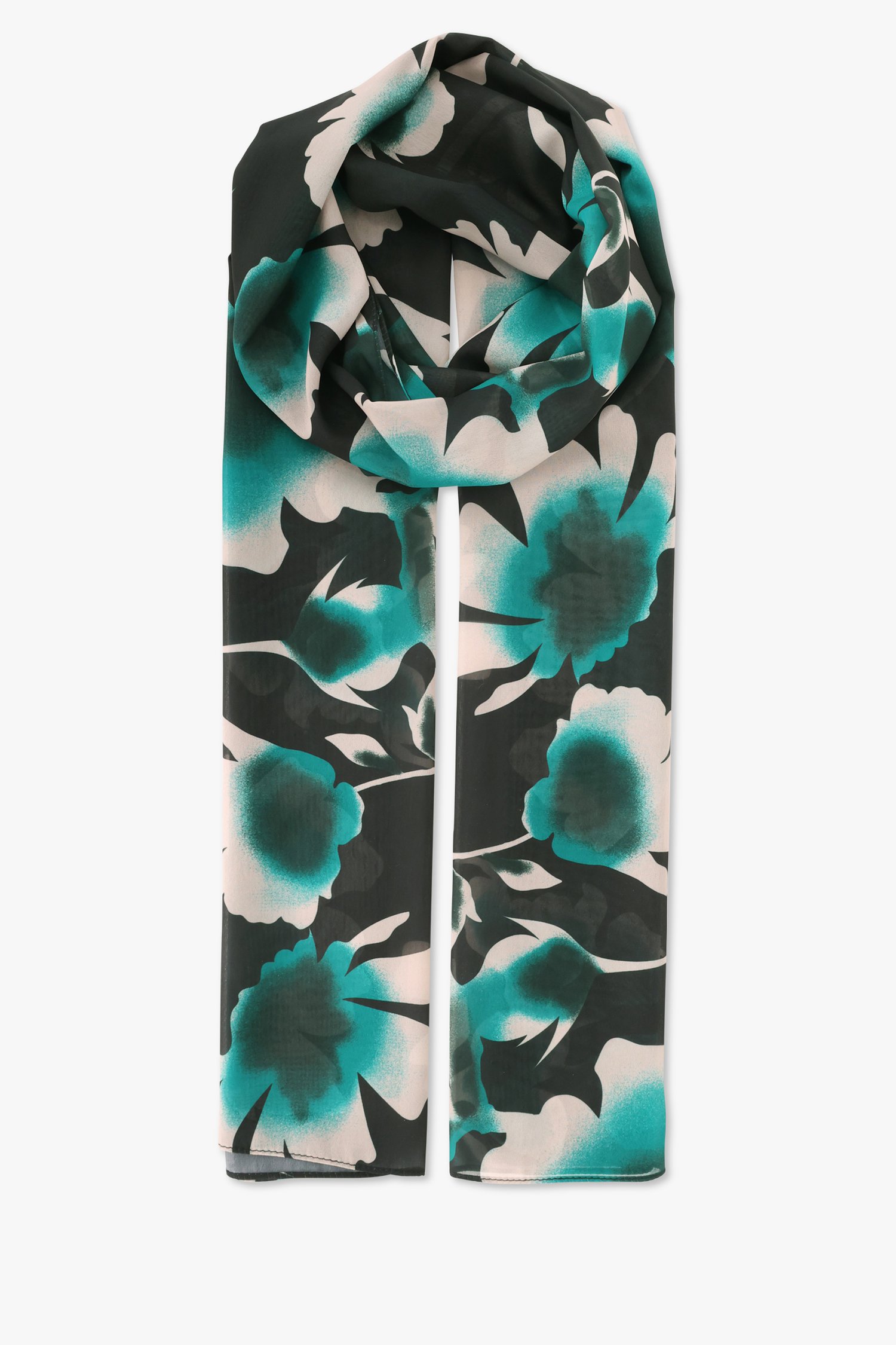 Foulard fin noir avec imprimé turquoise	 de Claude Arielle pour Femmes