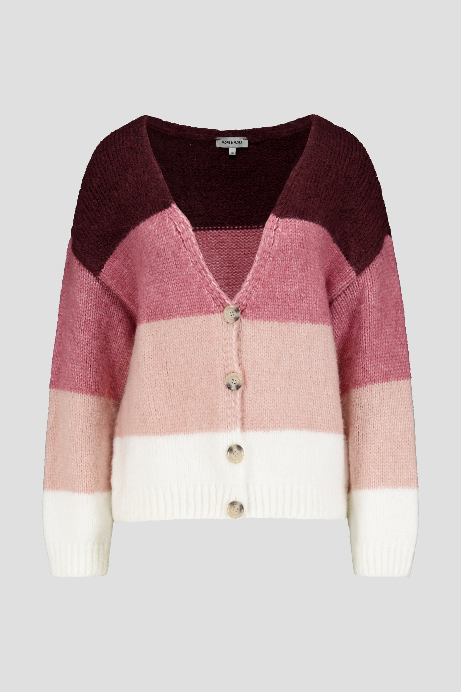 Productfoto 1 van Gebreide cardigan met roze gestreept motief door More & More voor Dames